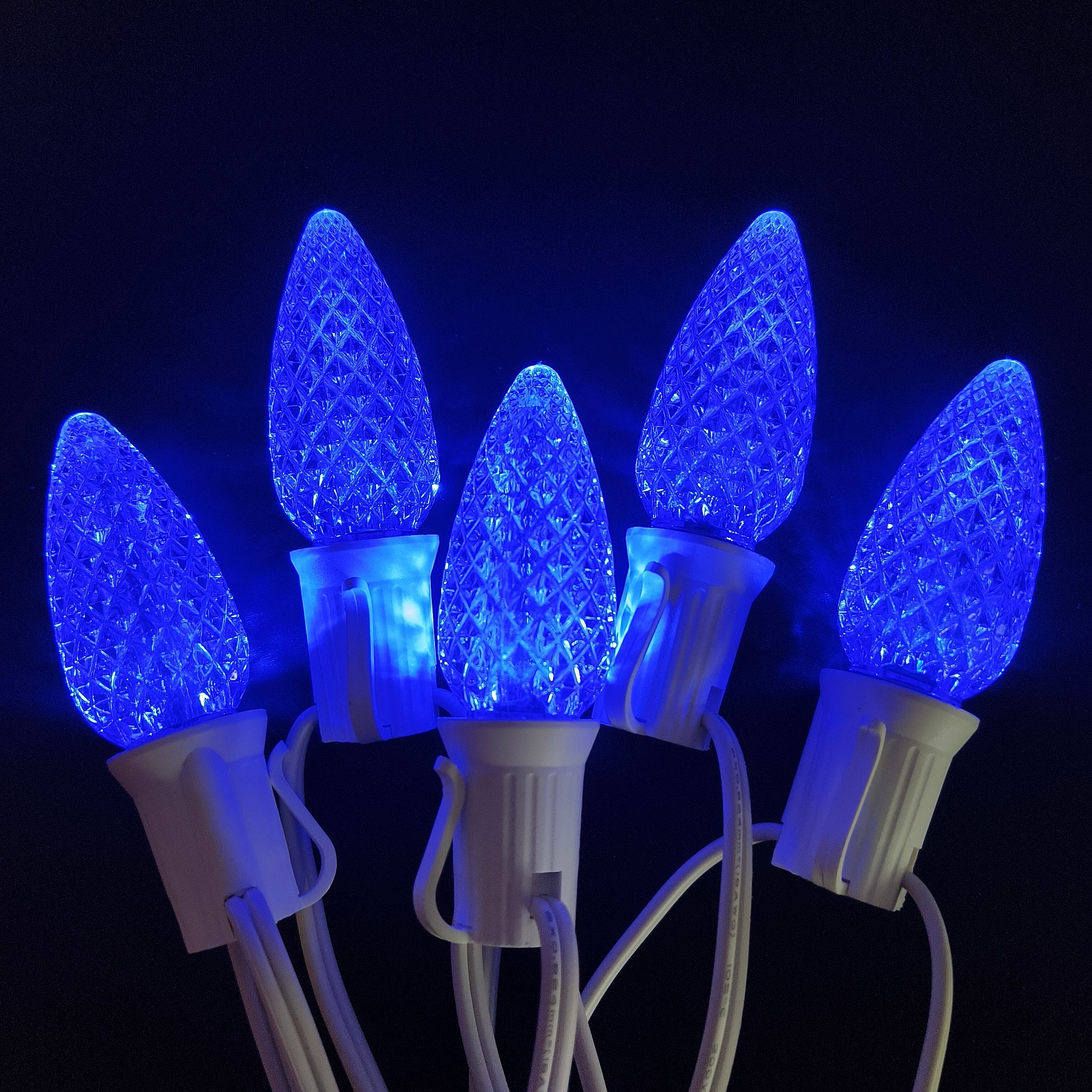 Commercial Grade Blue C9 LED Christmas Lights 25Ft 25 Bulbs on White Wire