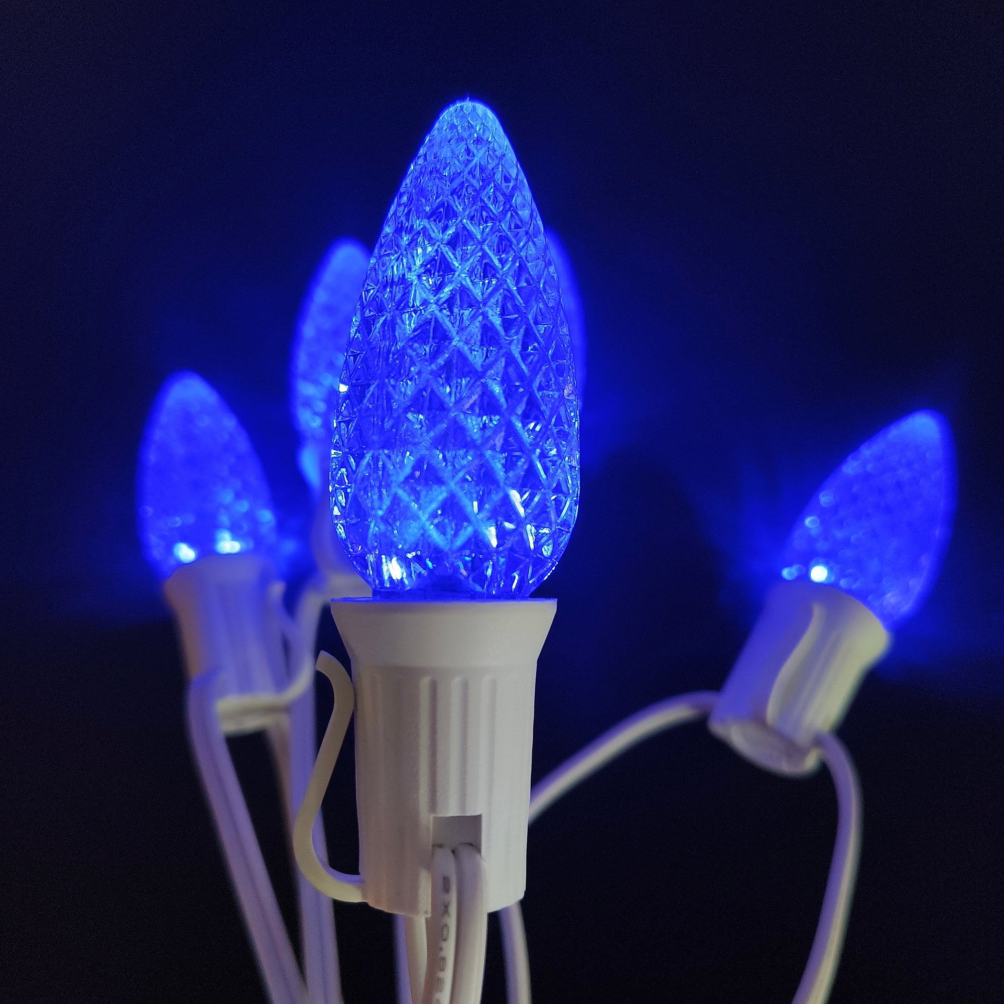 Commercial Grade Blue C9 LED Christmas Lights 25Ft 25 Bulbs on White Wire