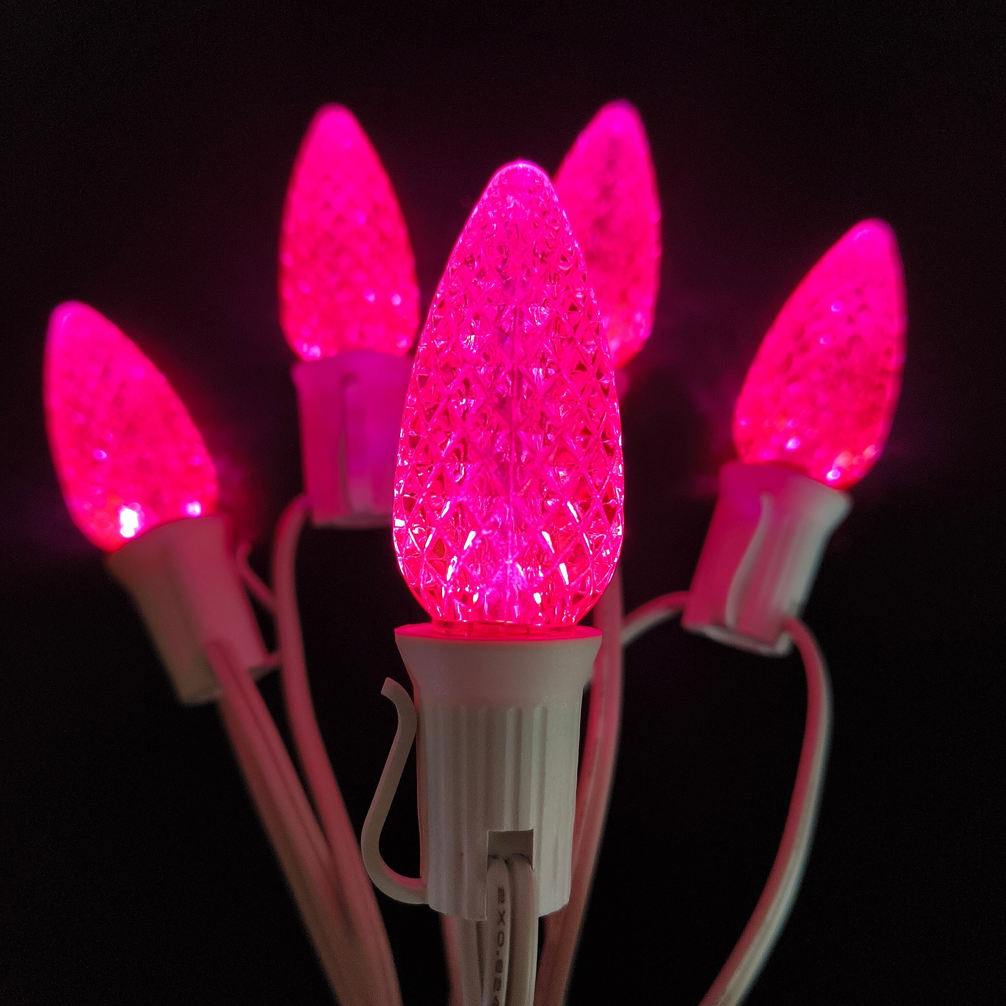 Commercial Grade Pink C9 LED Christmas Lights 25Ft 25 Bulbs on White Wire