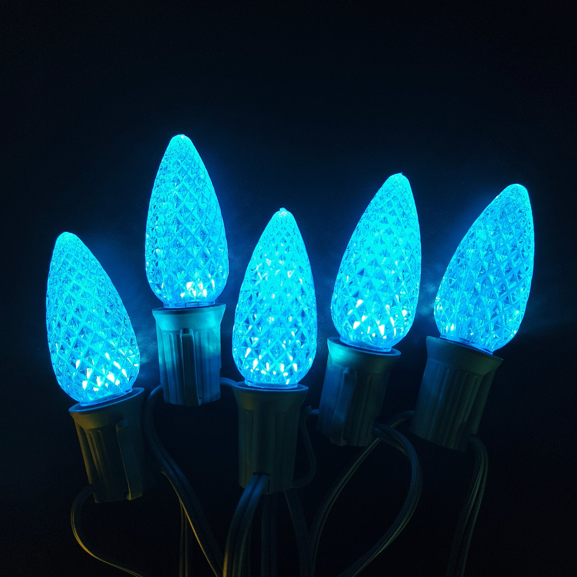 Commercial Grade Teal C9 LED Christmas Lights 25Ft 25 Bulbs on Green Wire