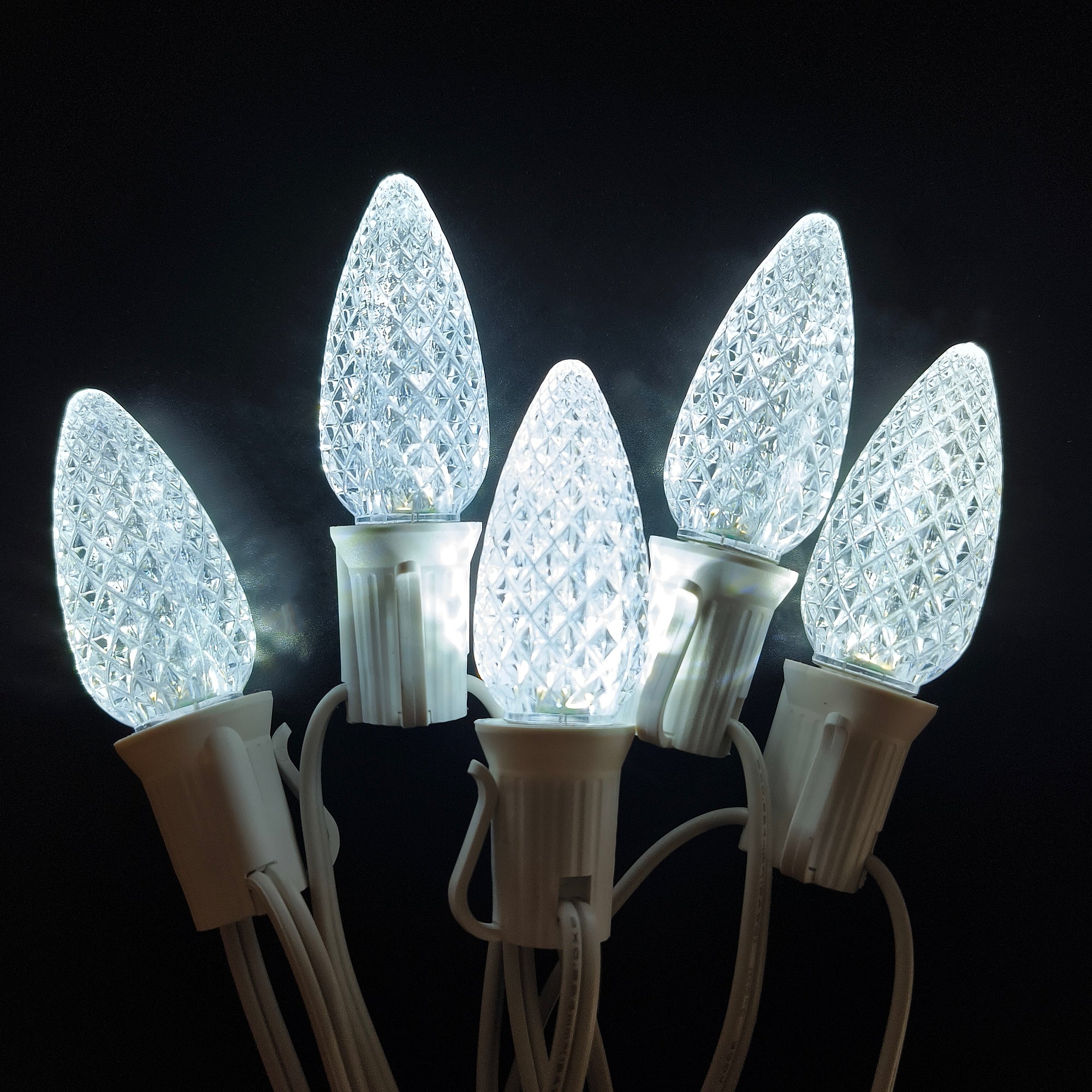 Commercial Grade White C9 LED Christmas Lights 25Ft 25 Bulbs on White Wire