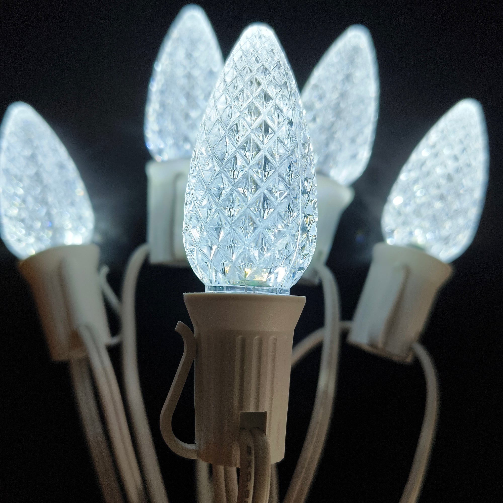 Commercial Grade White C9 LED Christmas Lights 25Ft 25 Bulbs on White Wire