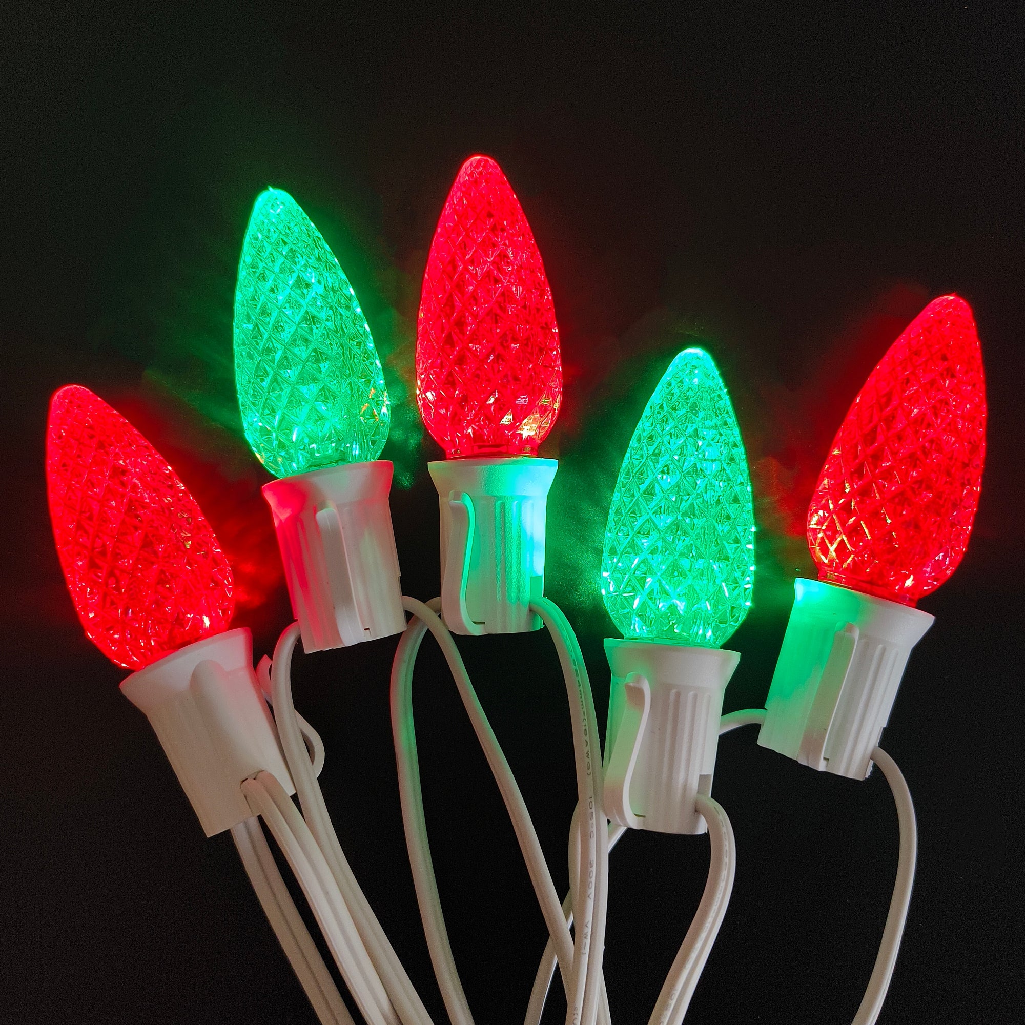 Commercial Grade Red Green C9 LED Christmas Lights 25Ft 25 Bulbs on White Wire