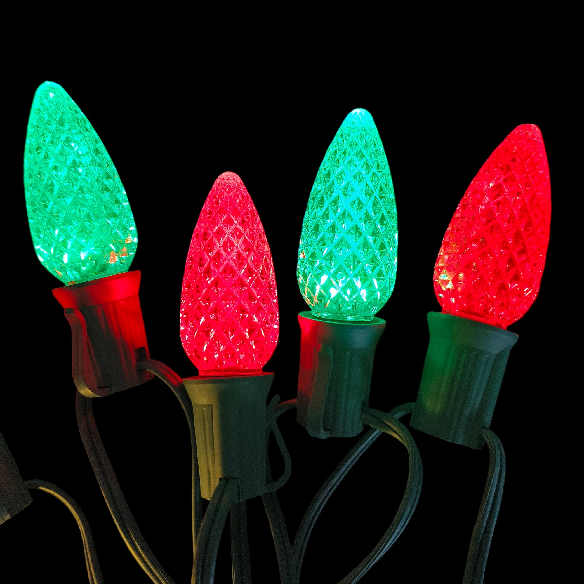 Commercial Grade Red Green C9 LED Christmas Lights 25Ft 25 Bulbs on Green Wire