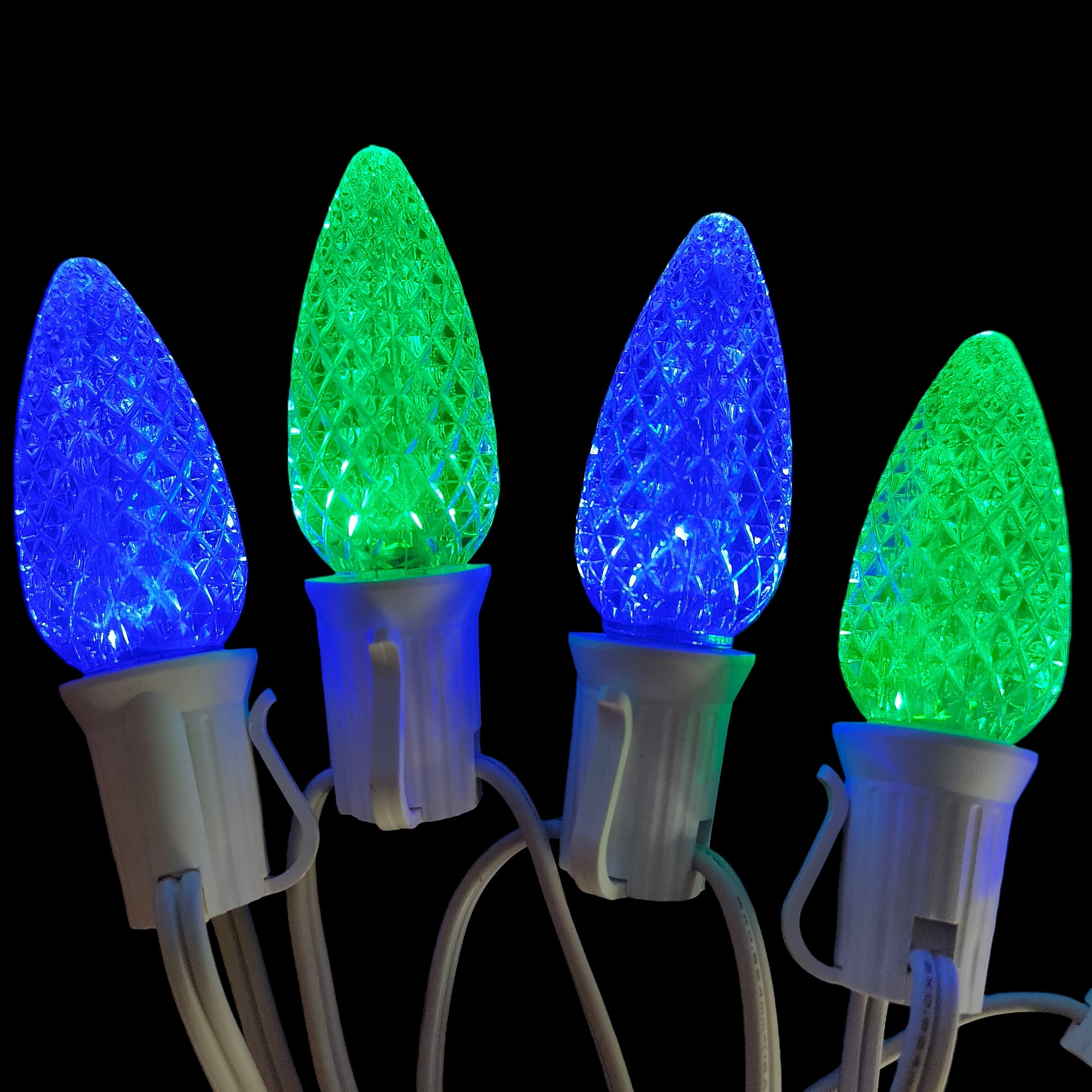 Commercial Grade Blue Green C9 LED Christmas Lights 25Ft 25 Bulbs on White Wire