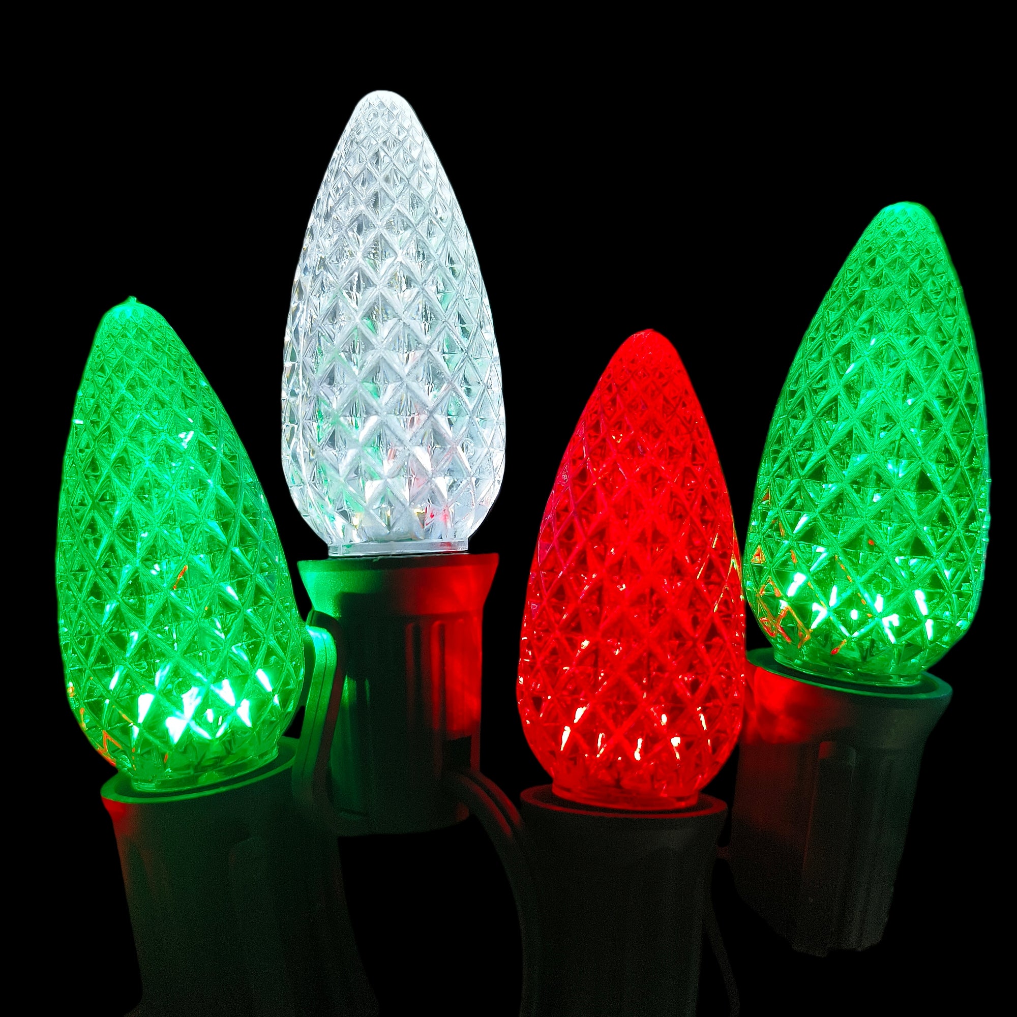 Commercial Grade Red Green White C9 LED Christmas Lights 25Ft 25 Bulbs on Green Wire