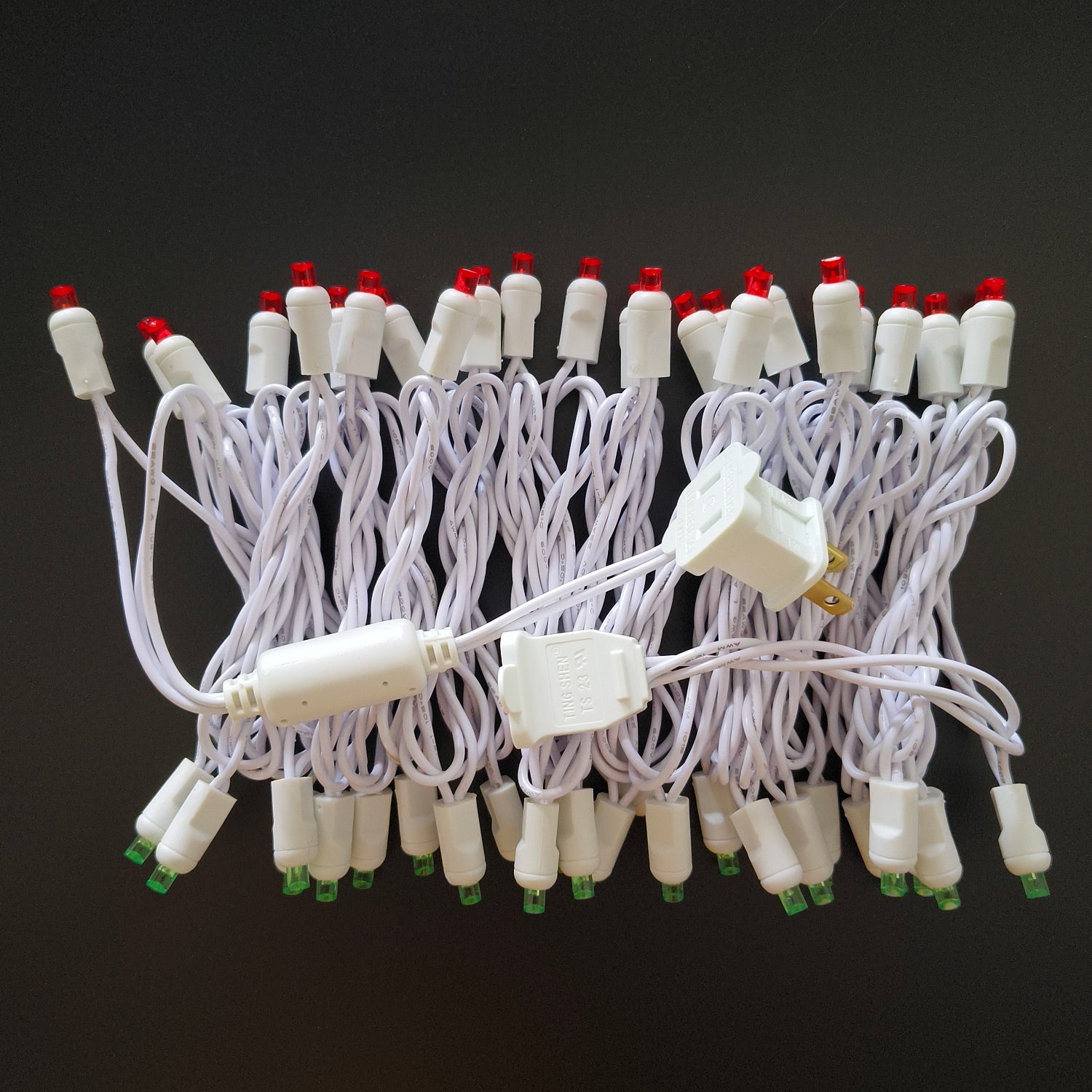 Commercial Grade Red Green 5mm Wide Angle LED Christmas Lights on White Wire