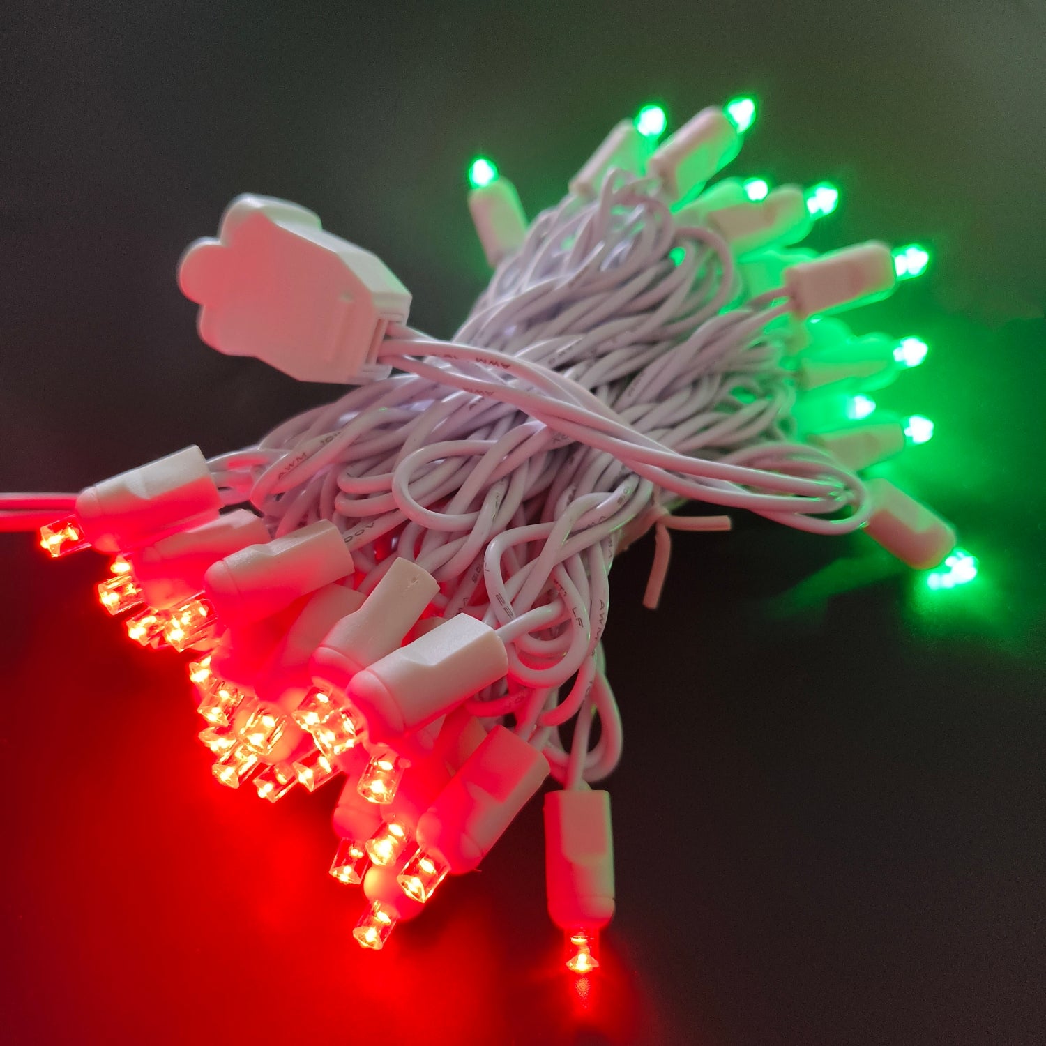 Commercial Grade Red Green 5mm Wide Angle LED Christmas Lights on White Wire