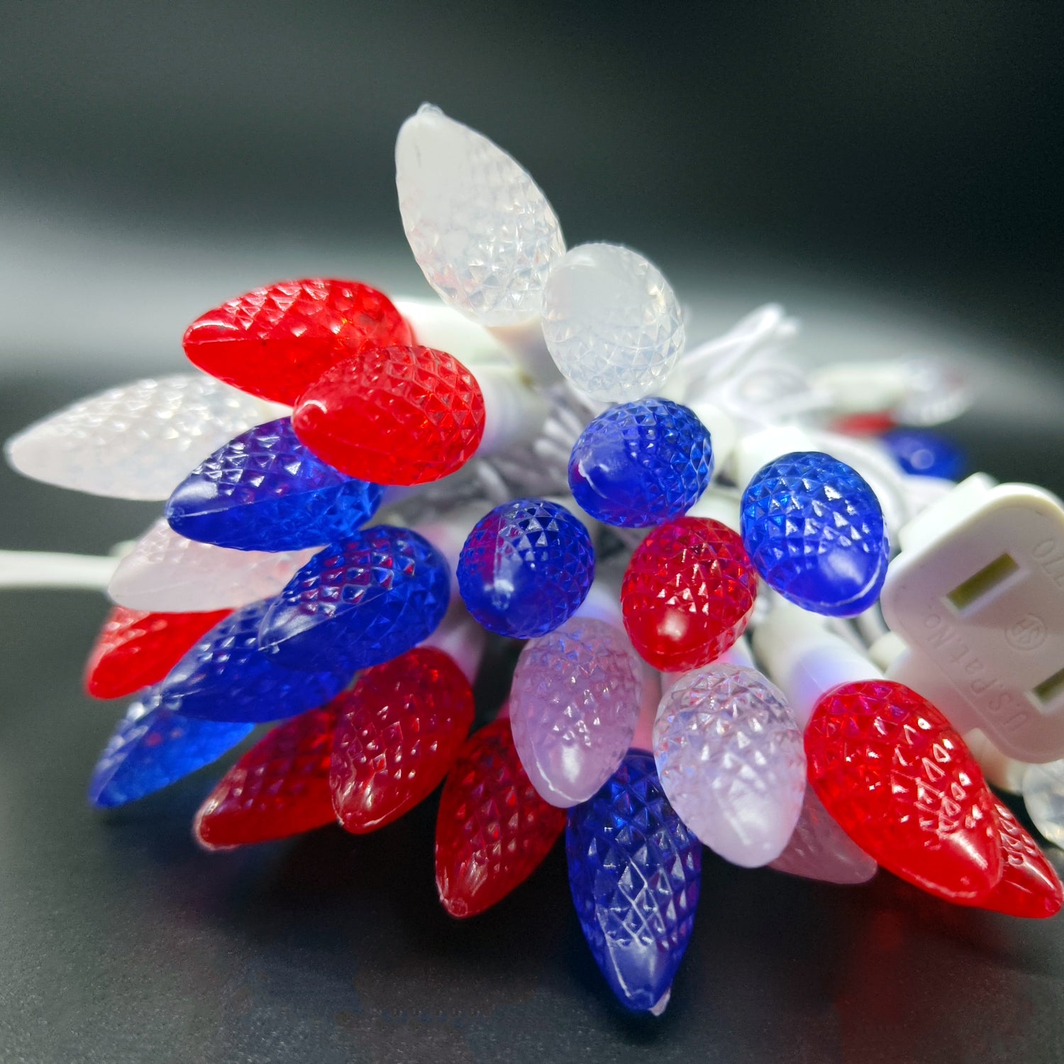 Commercial Grade Red Blue White C6 LED Christmas Lights on White Wire