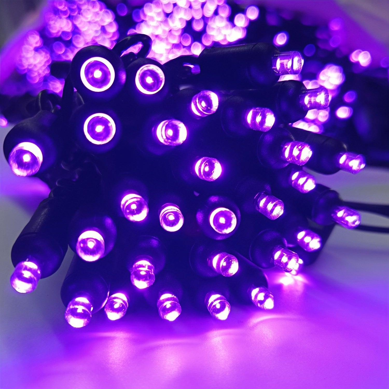 Commercial Grade Purple Mini 5mm LED Halloween String Lights on Black Wire