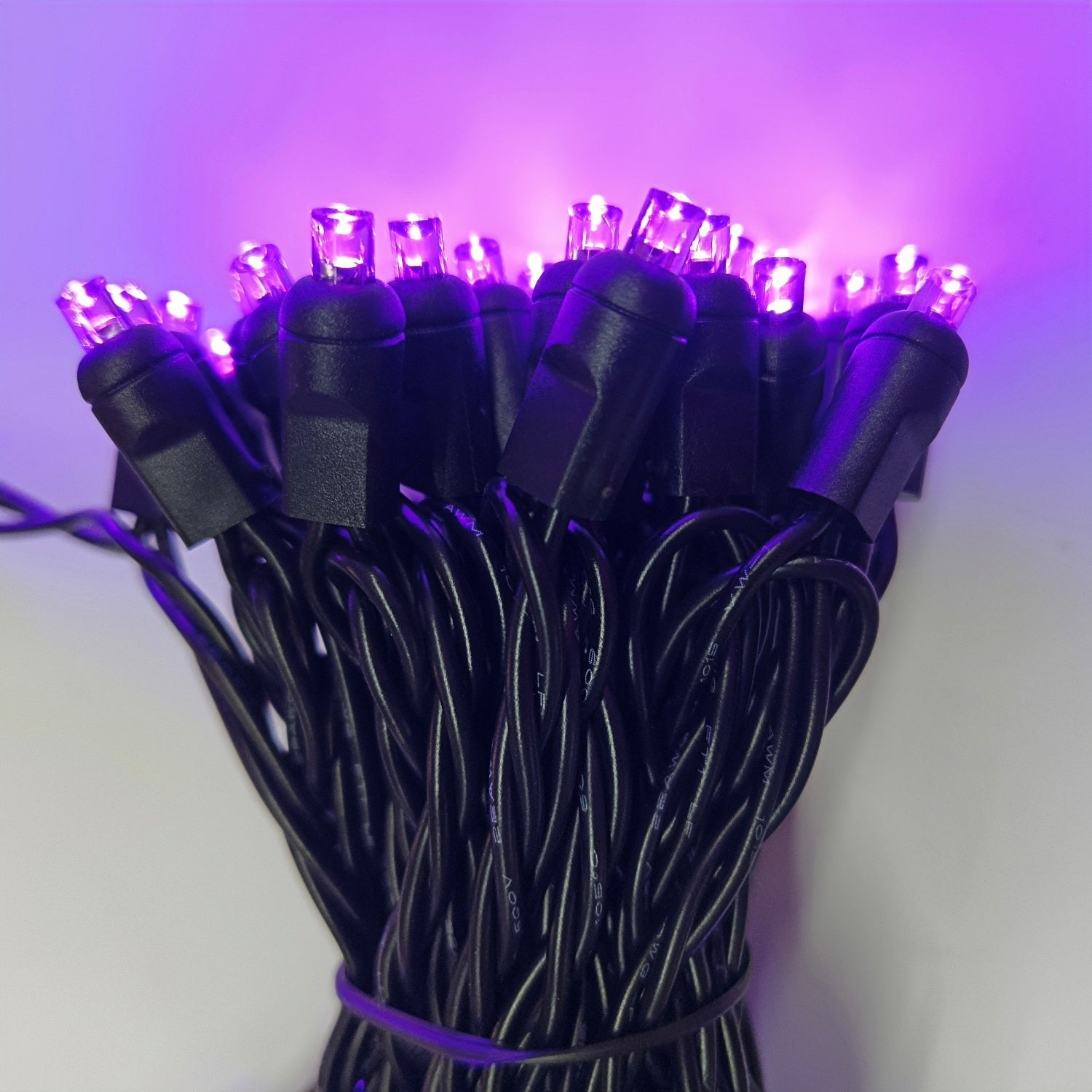 Commercial Grade Purple Mini 5mm LED Halloween String Lights on Black Wire