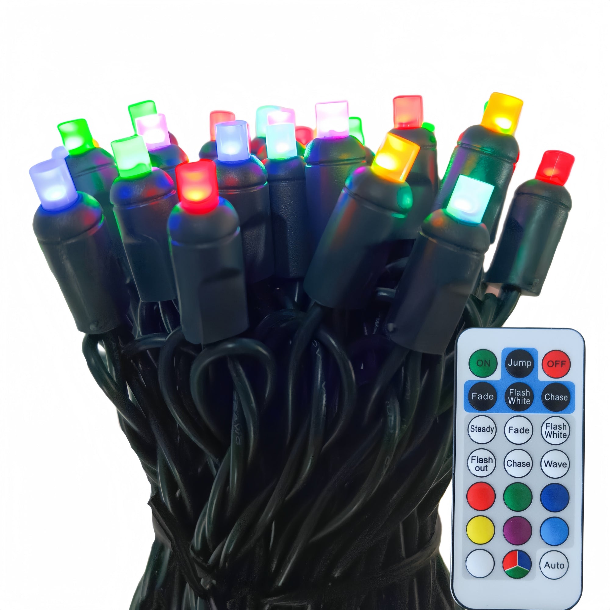 Outdoor Waterproof RGB Mini 5mm LED Christmas Lights on Green Wire
