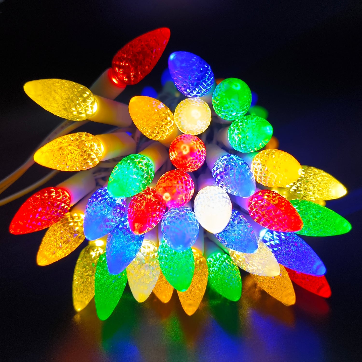 Commercial Grade Multicolor Strawberry LED Christmas Lights on White Wire