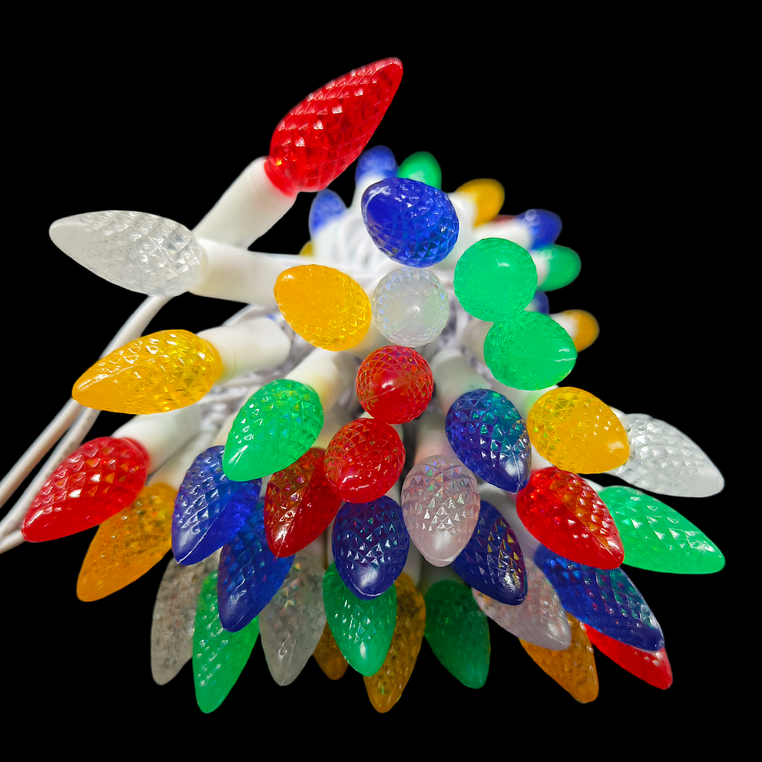 Commercial Grade Multicolor Strawberry LED Christmas Lights on White Wire
