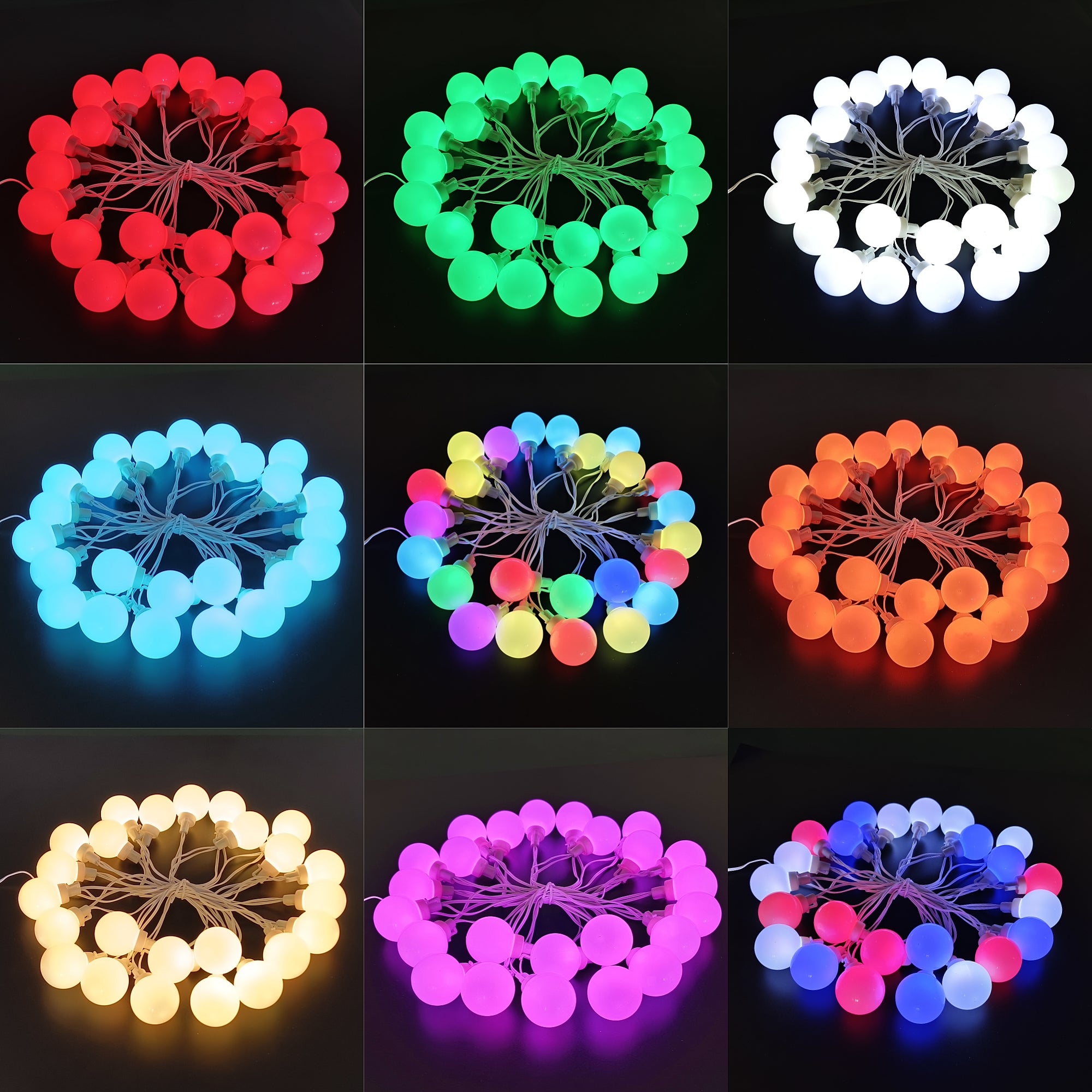 25 Bulbs RGB Color Changing G40 LED String Lights USB Plug-in on White Wire