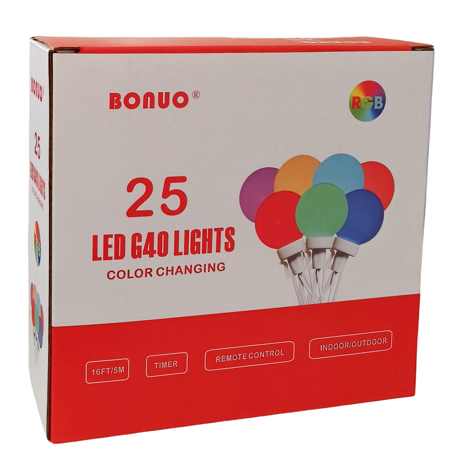 25 Bulbs RGB Color Changing G40 LED String Lights USB Plug-in on White Wire
