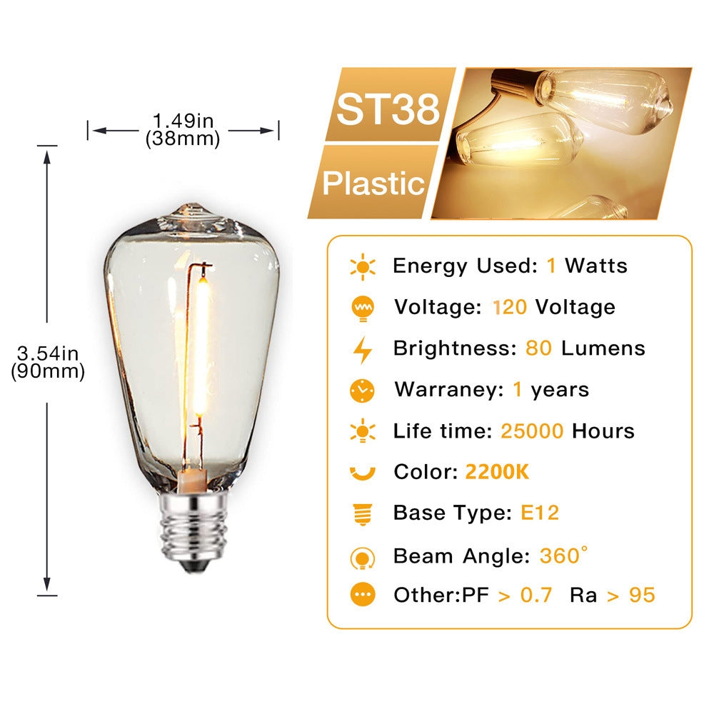 120V ST38 LED Replacement Bulb for Outdoor E12 Socket String Light, Warm White