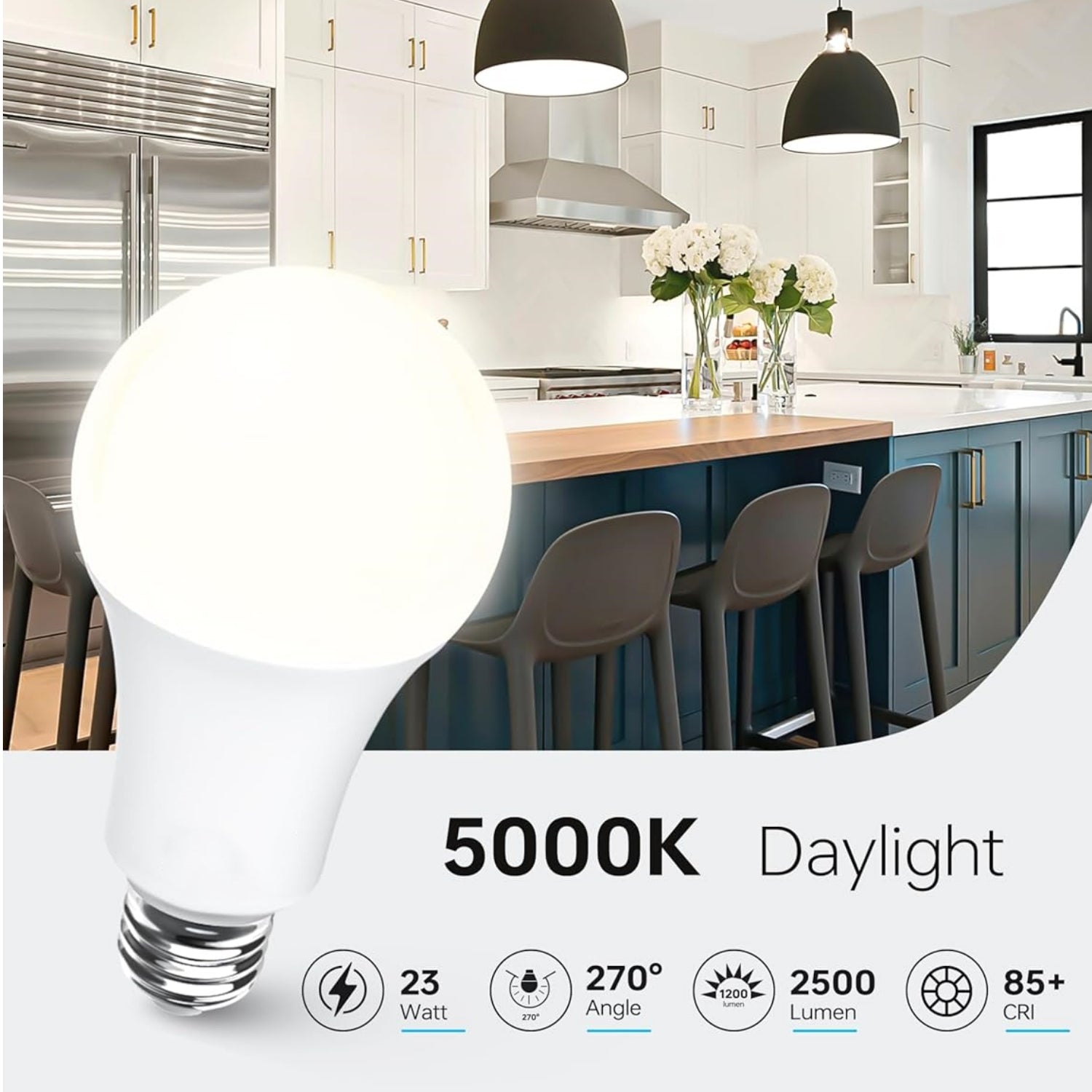 120V E26/A19 9W Non-Dimmable LED Light Bulb, 5000K Daylight