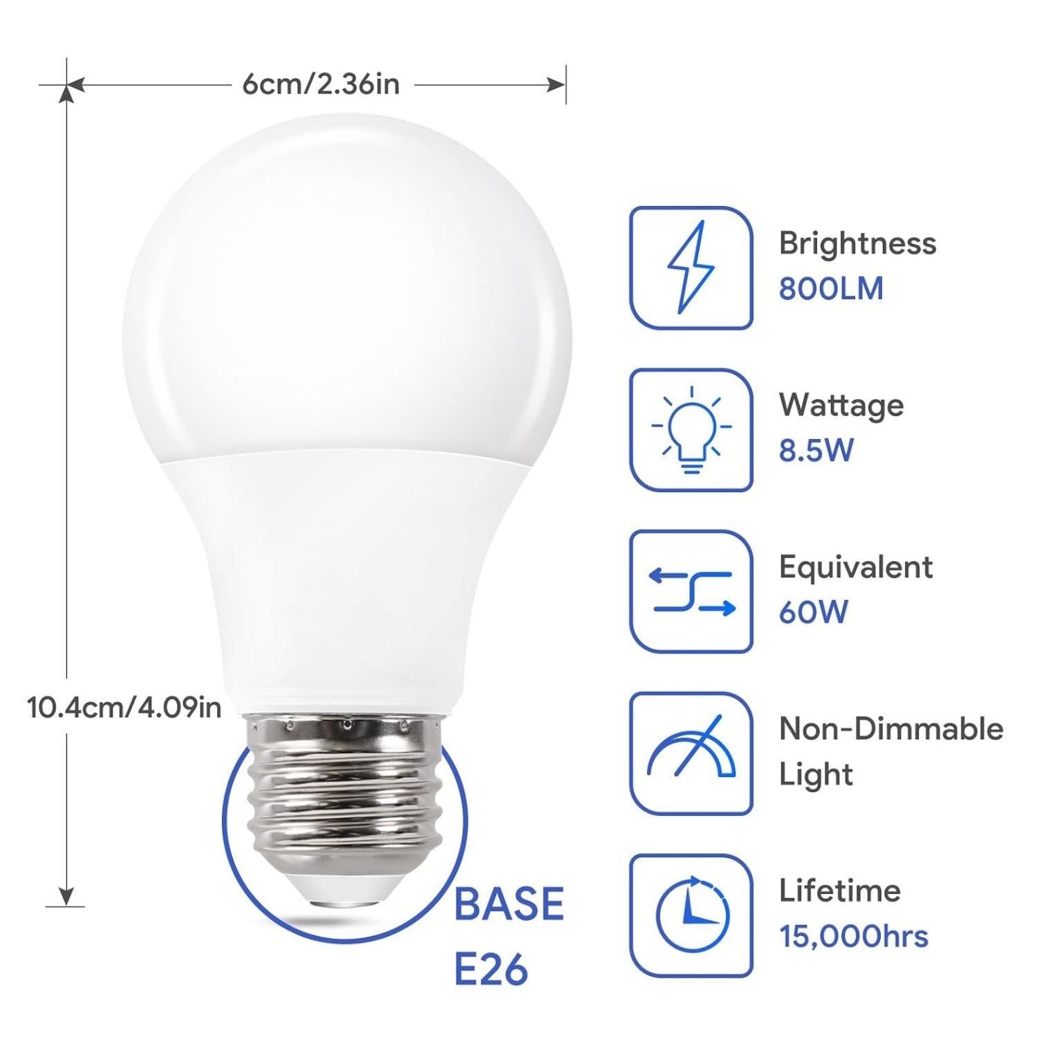 120V E26/A19 9W Non-Dimmable LED Light Bulb, 5000K Daylight