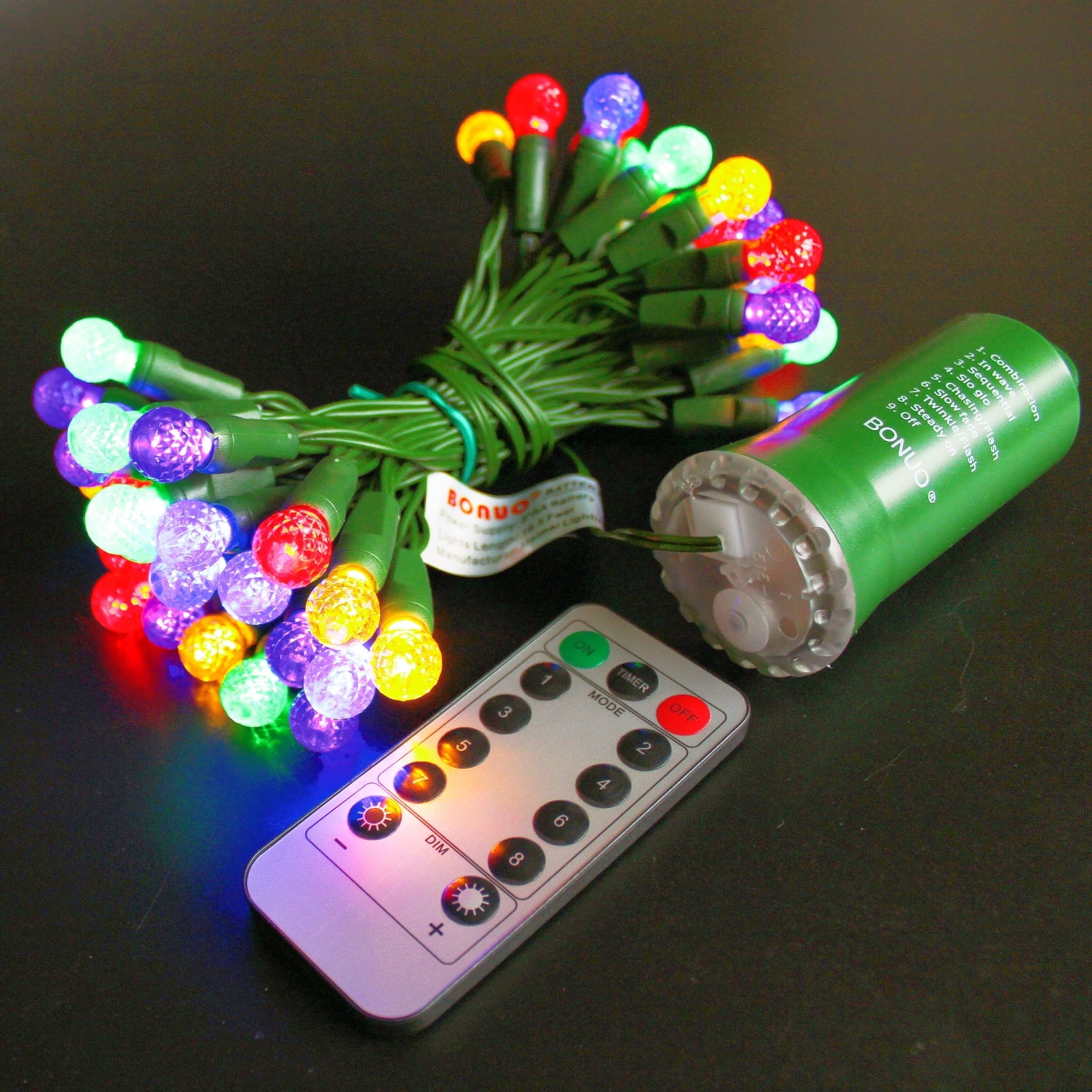 50 Count Multicolor G12 Christmas Lights Battery Operated on Green Wire