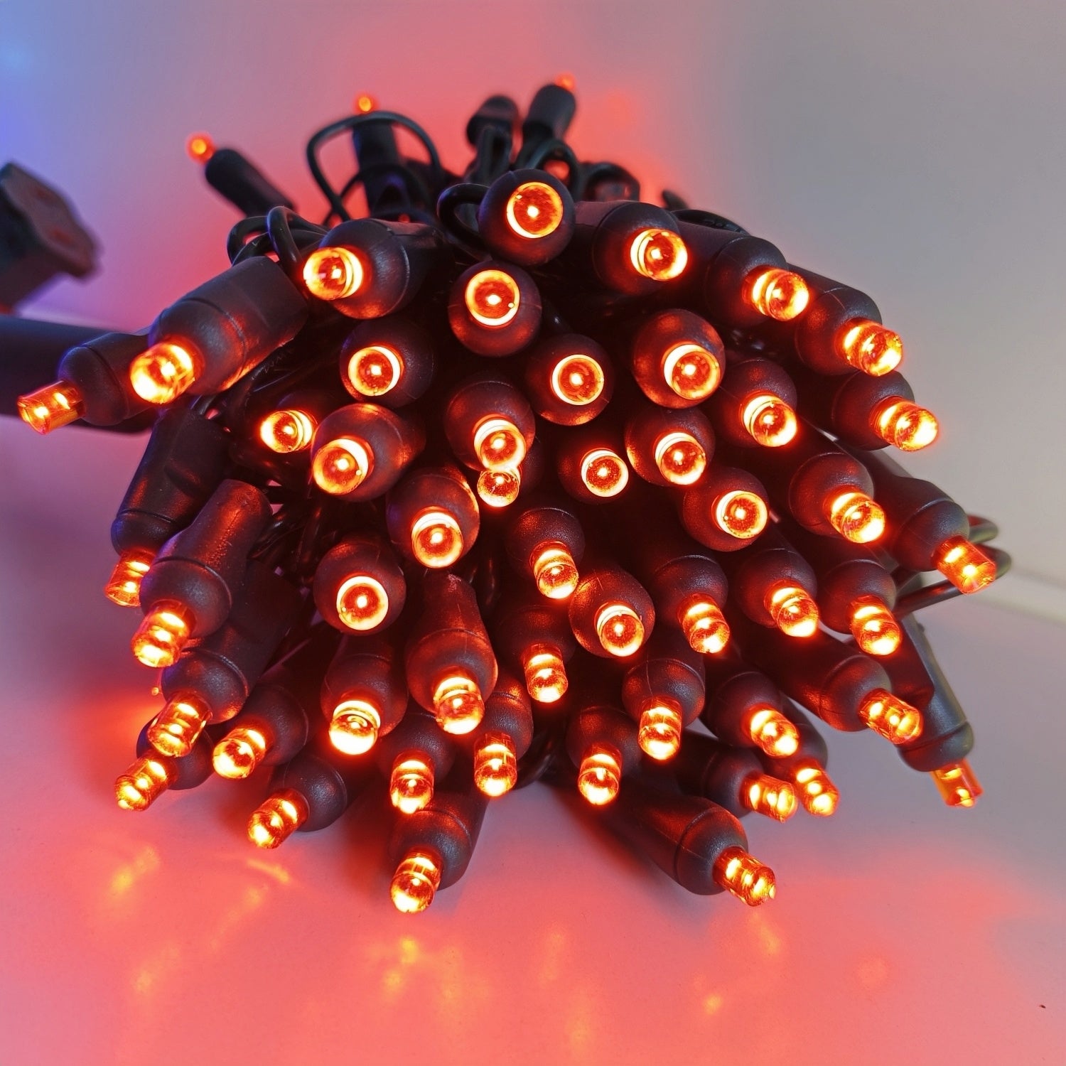 Commercial Grade Amber 5mm Wide Angle LED Christmas Lights on Green Wire
