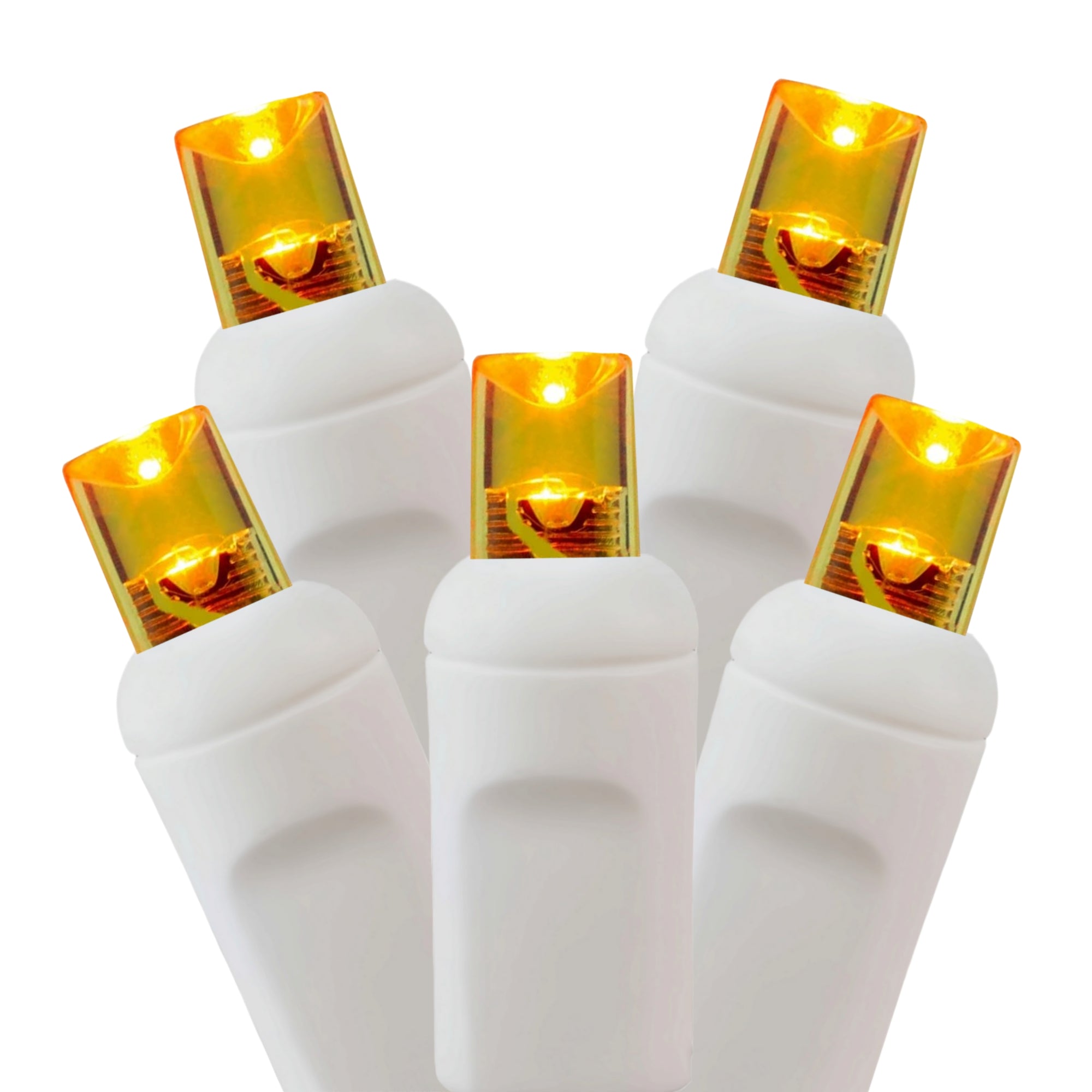 Commercial Grade Amber 5mm Wide Angle LED Christmas Lights on White Wire