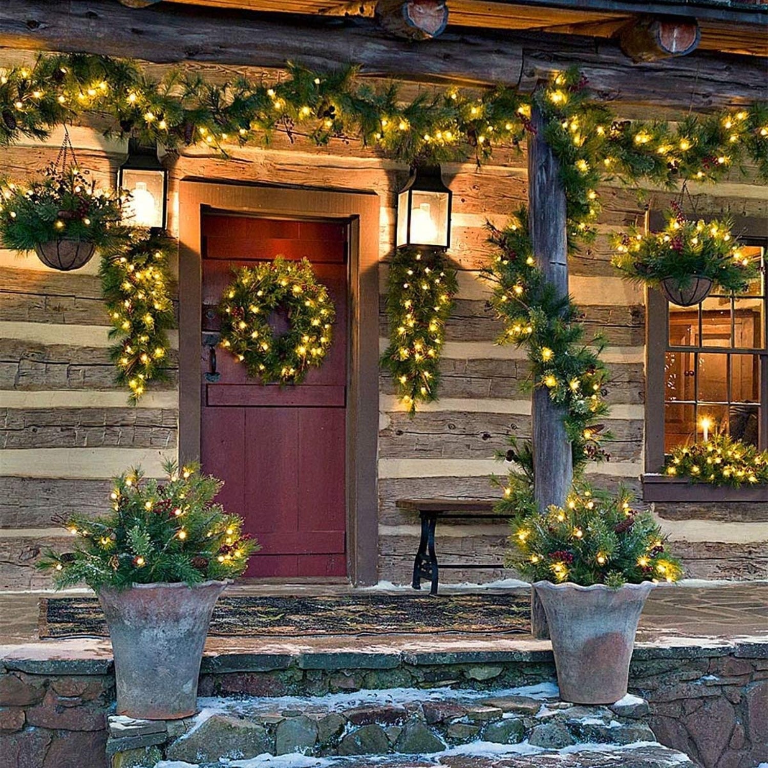 50 Count Warm White LED Christmas Lights Battery Operated on Green Wire