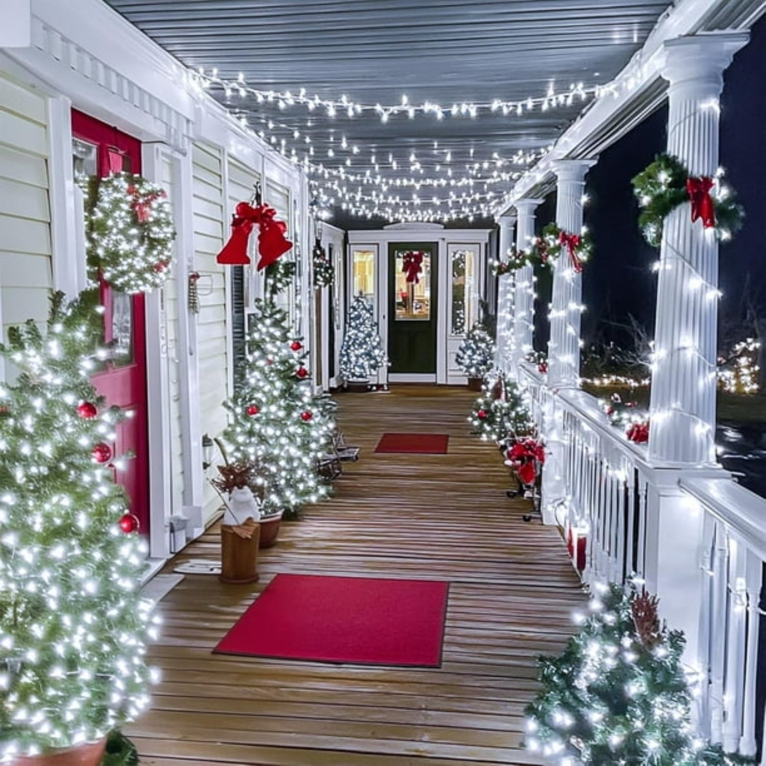 50 Count Outdoor LED Christmas Lights Battery Operated on Green Wire