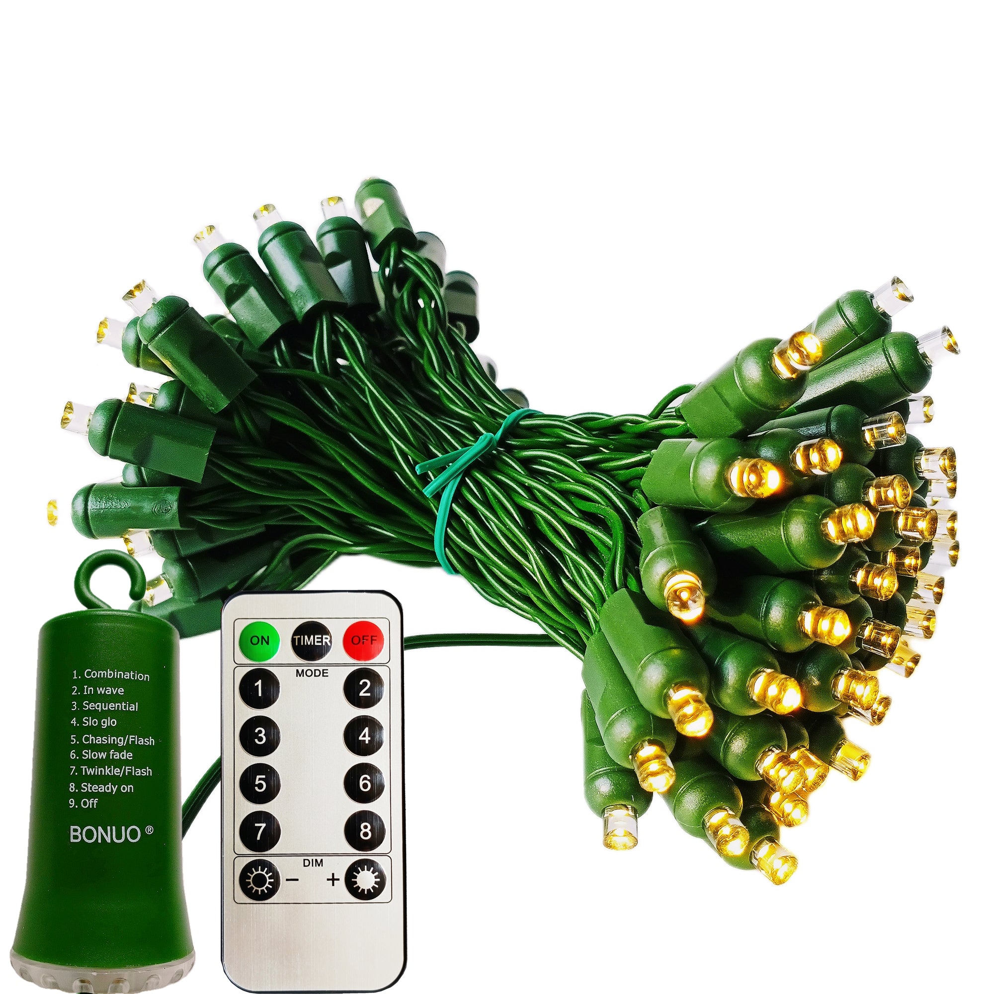 50 Count Outdoor LED Christmas Lights Battery Operated on Green Wire