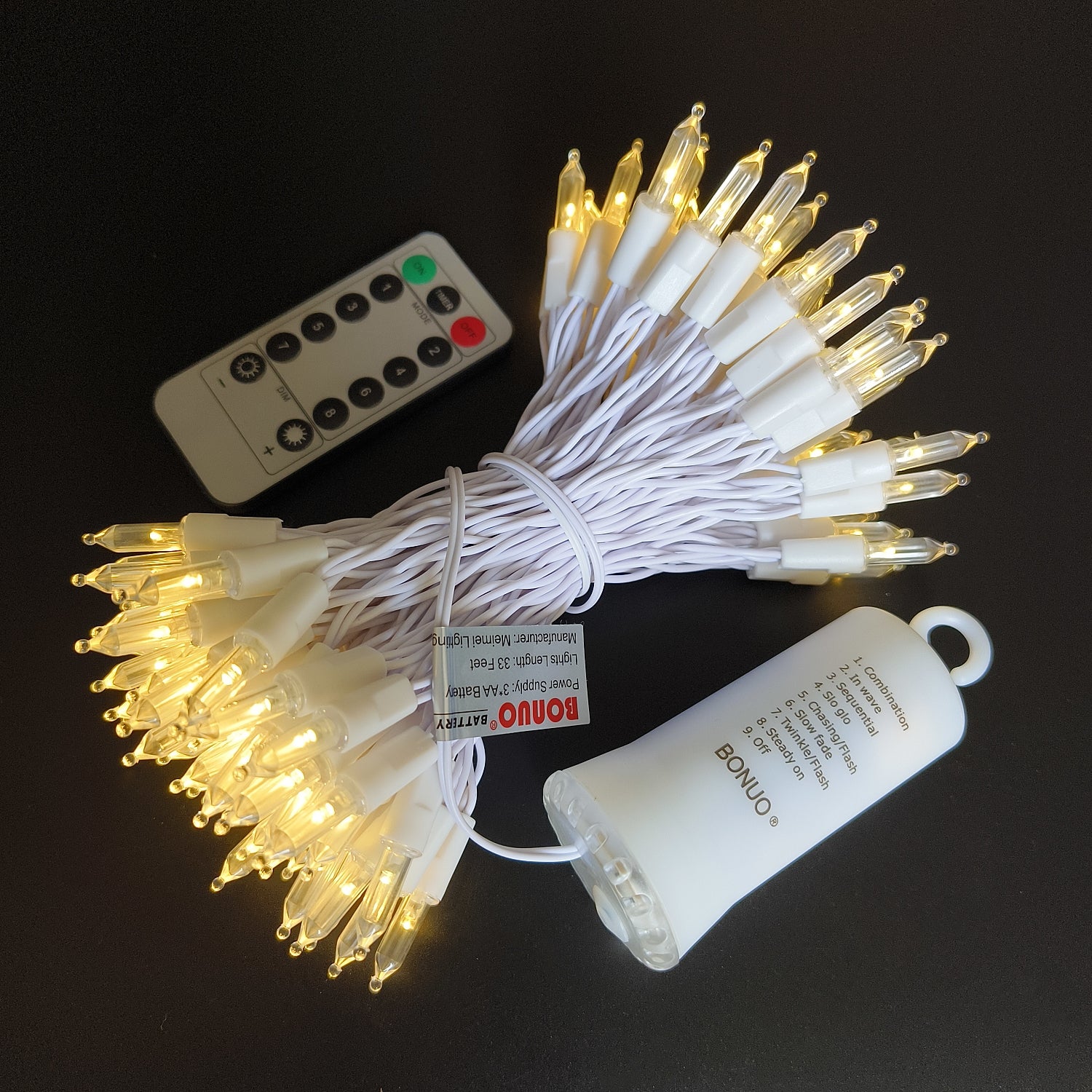 100 LED Battery Operated Mini Christmas Lights Indoor with Remote Timer in Warm White