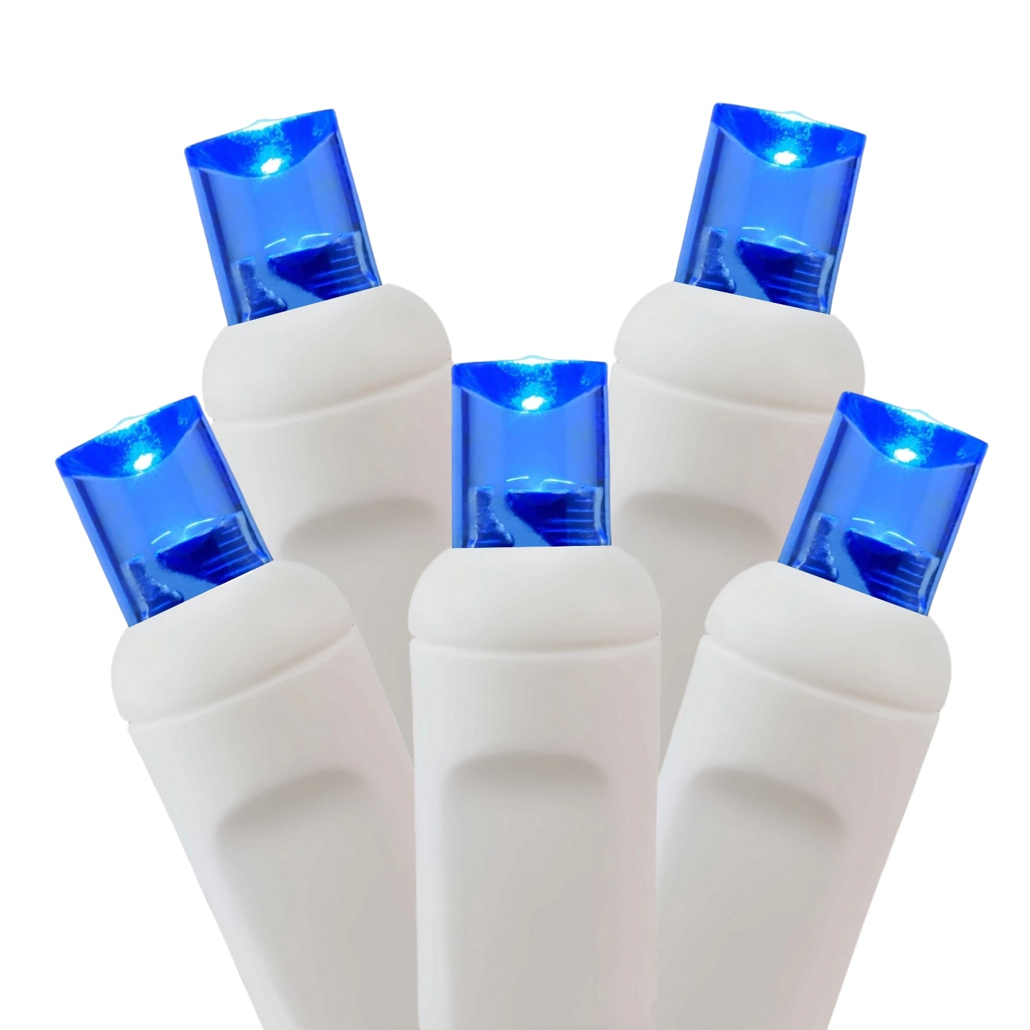 Commercial Grade Blue 5mm Wide Angle LED Christmas Lights on White Wire