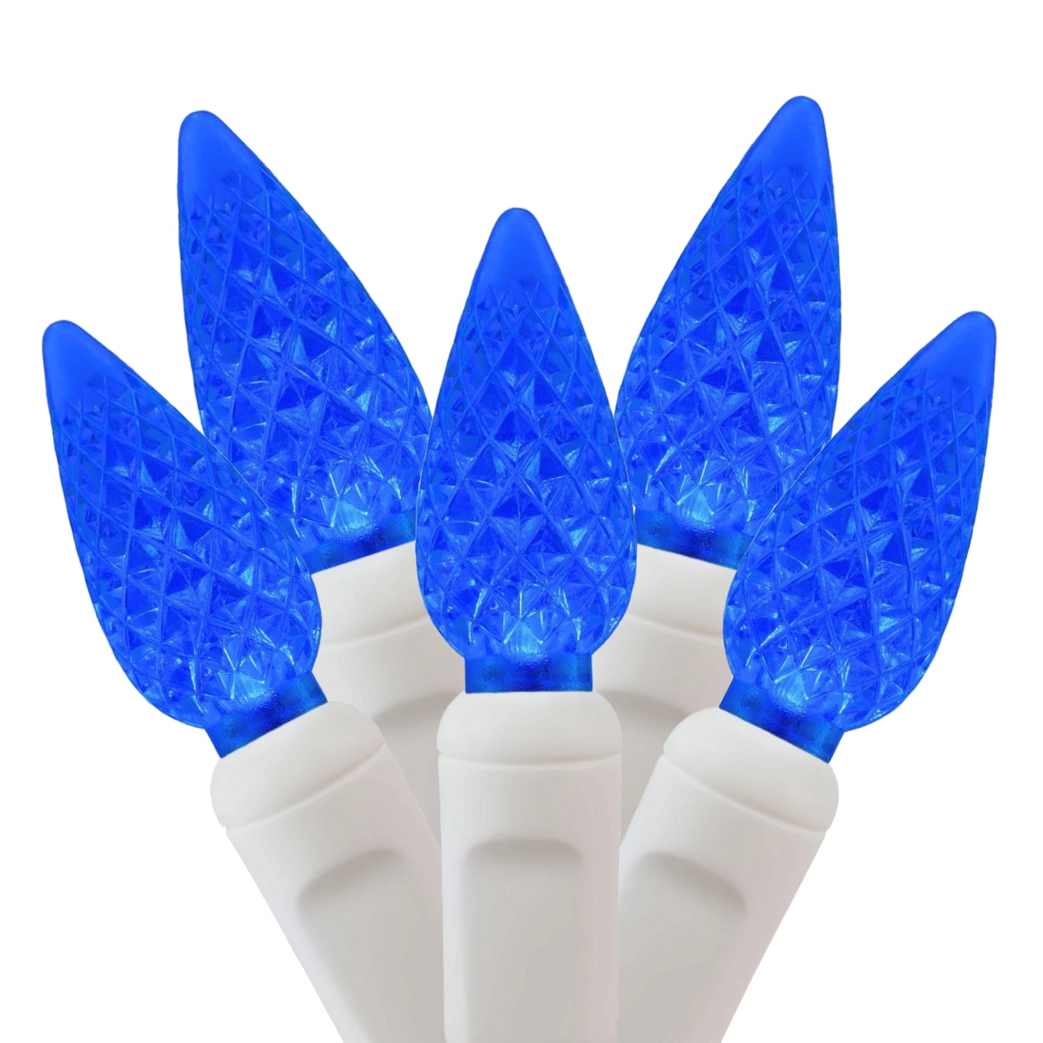 Commercial Grade Blue C6 LED Christmas Lights on White Wire