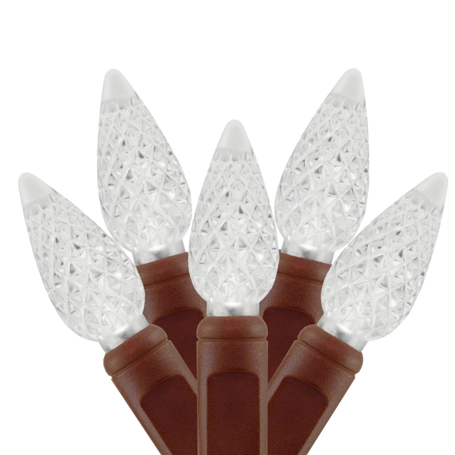 Commercial Grade Pure White C6 LED Christmas Lights on Brown Wire