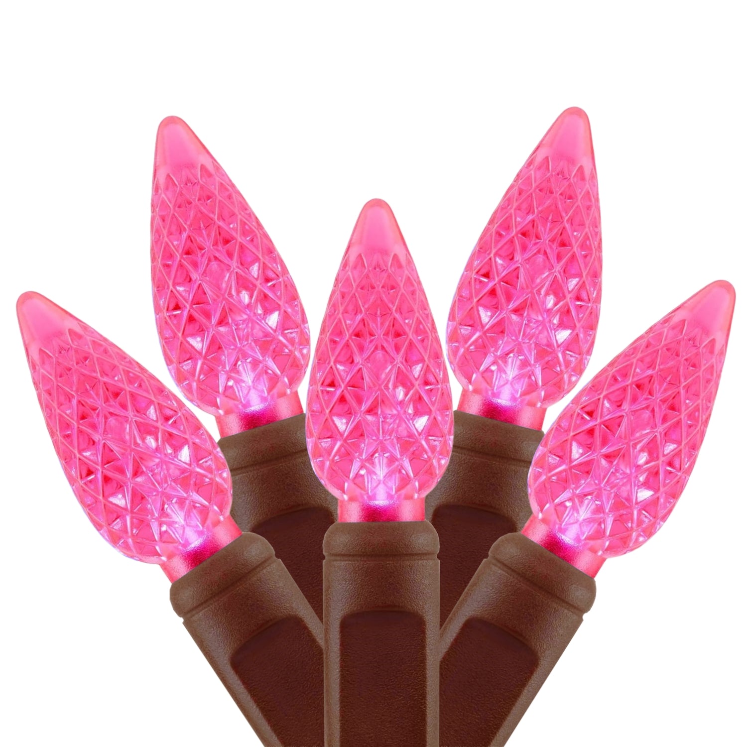Commercial Grade Pink C6 LED Christmas Lights on Brown Wire