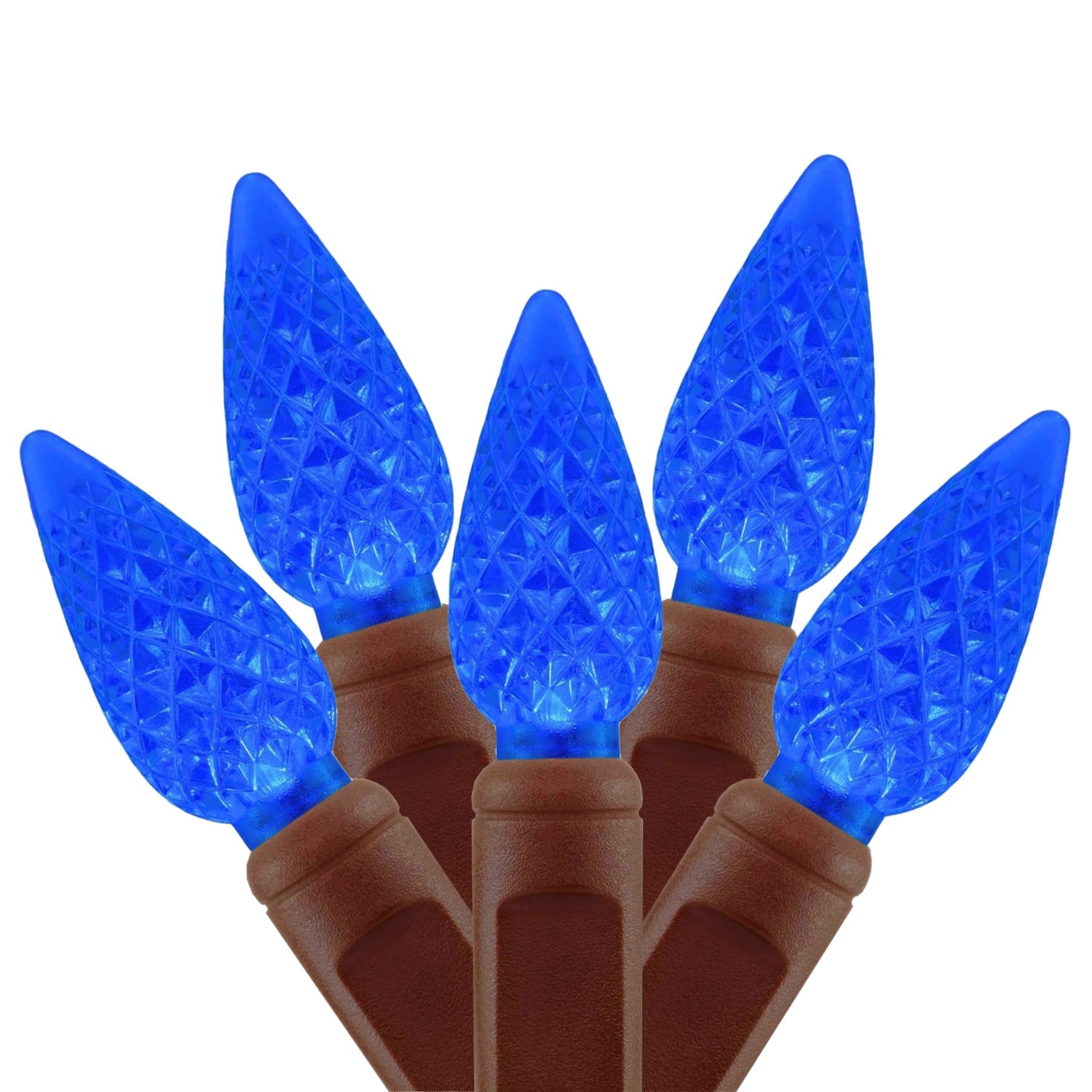 Commercial Grade Blue C6 LED Christmas Lights on Brown Wire
