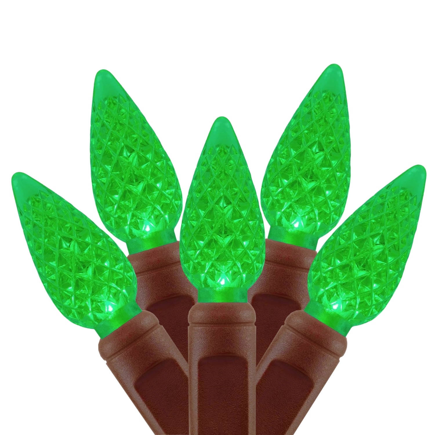 Commercial Grade Green C6 LED Christmas Lights on Brown Wire