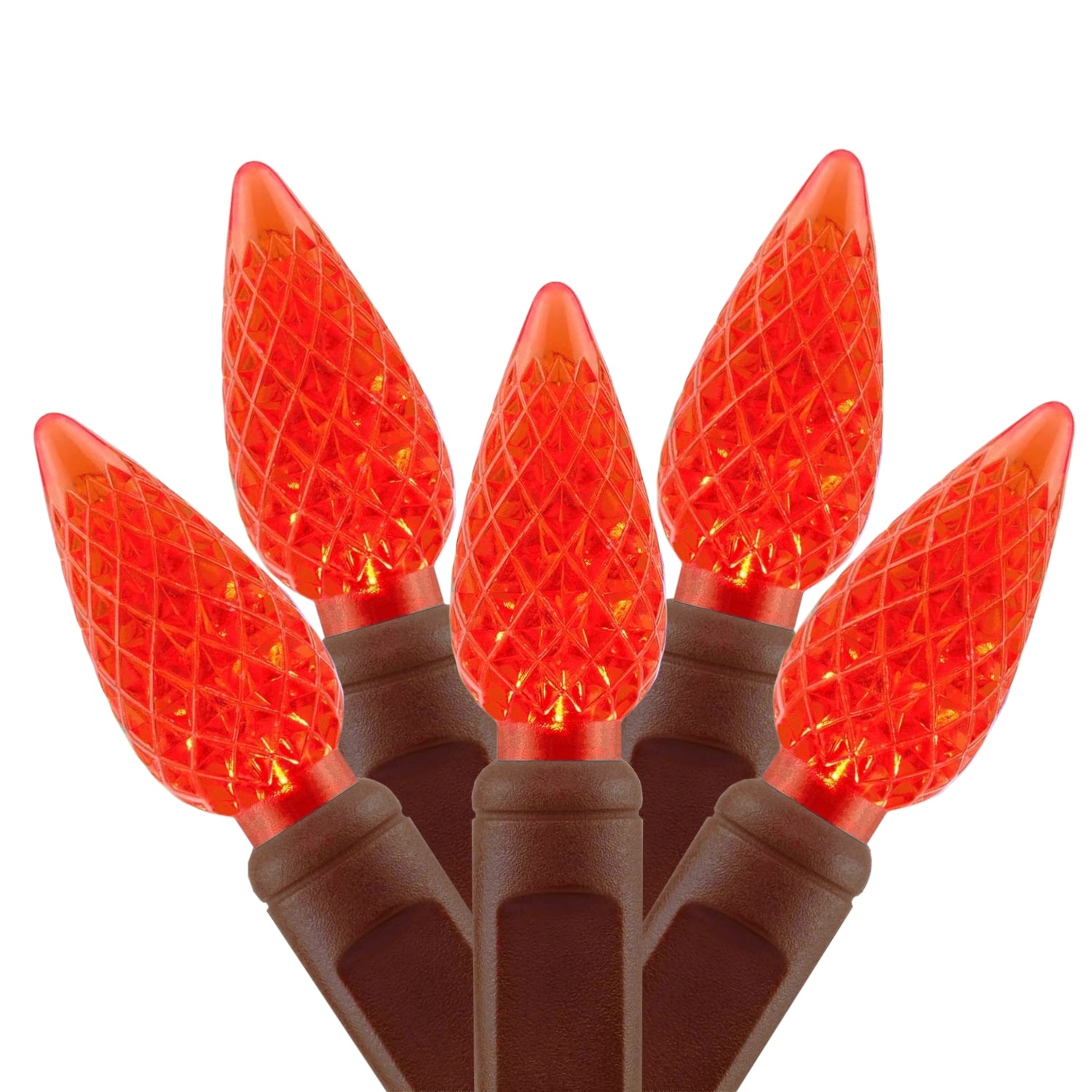 Commercial Grade Red C6 LED Christmas Lights on Brown Wire