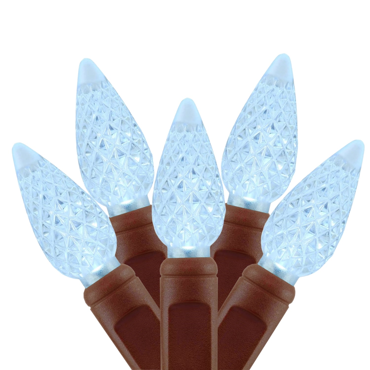 Commercial Grade Cool White C6 LED Christmas Lights on Brown Wire