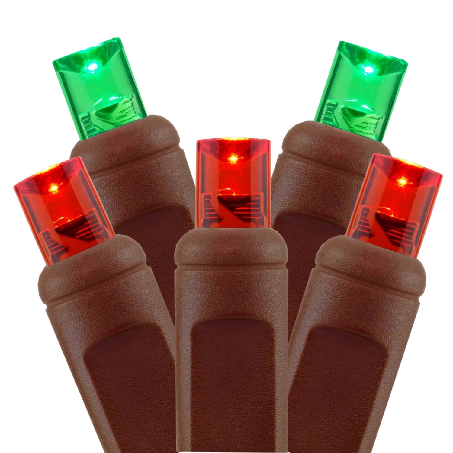 Commercial Grade Red Green 5mm Wide Angle LED Christmas Lights on Brown Wire
