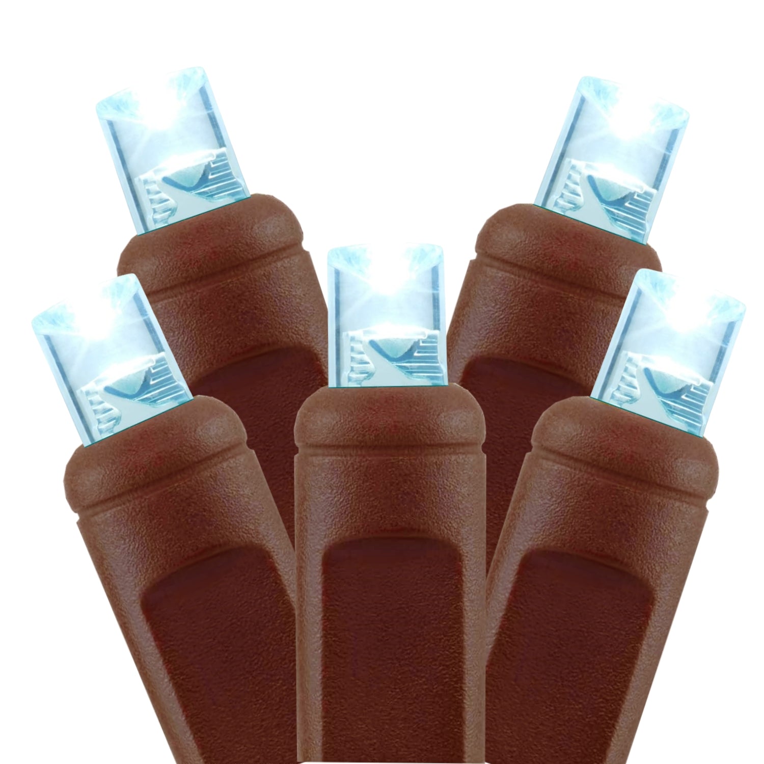 Commercial Grade Cool White 5mm Wide Angle LED Christmas Lights on Brown Wire