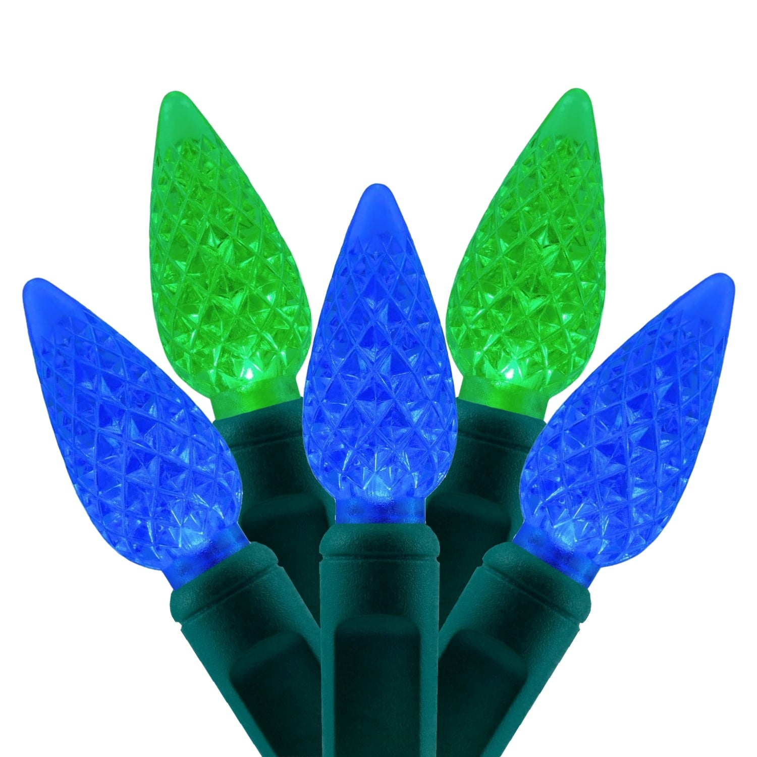 Commercial Grade Green Blue C6 LED Christmas Lights on Green Wire