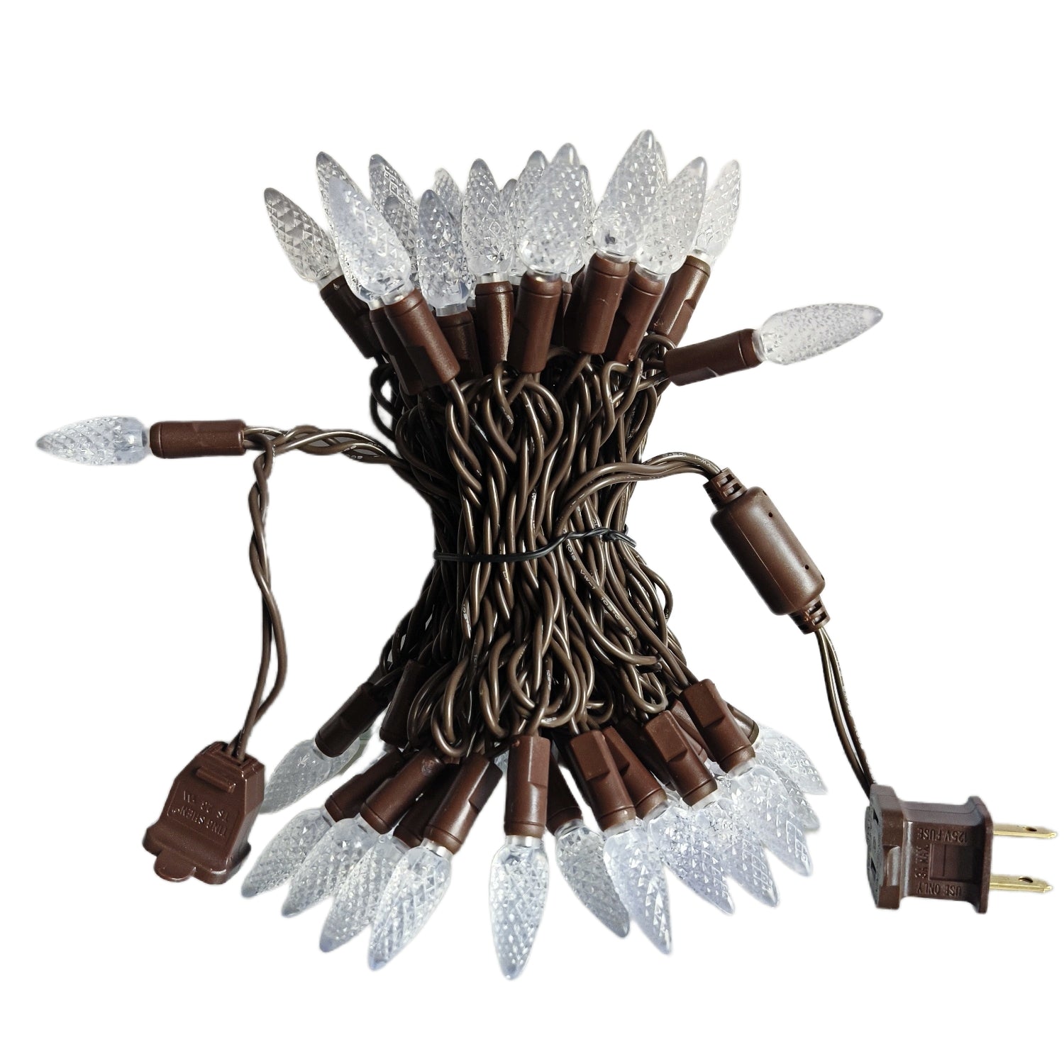 Commercial Grade Warm White C6 LED Christmas Lights on Brown Wire