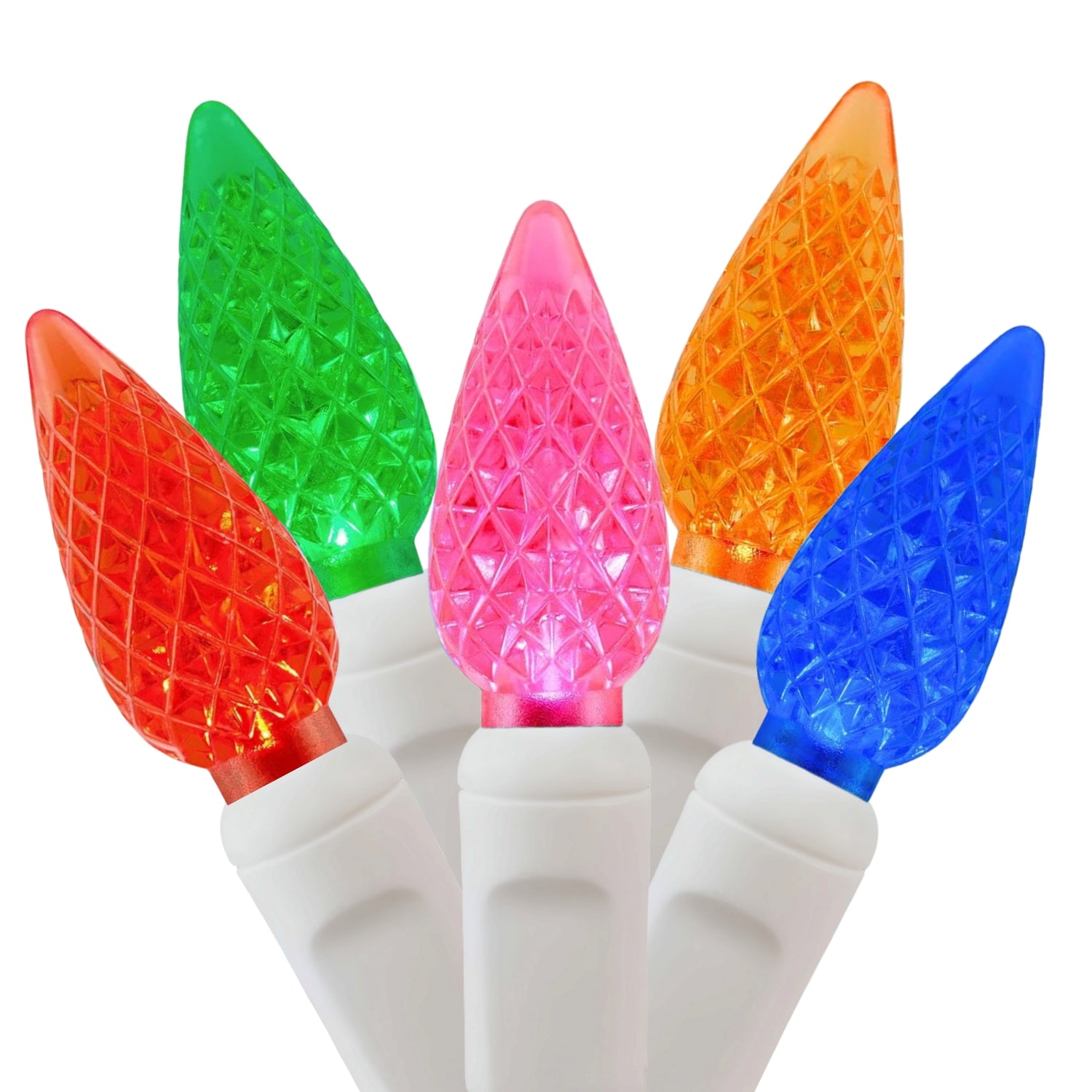Commercial Grade Colorful C6 LED Christmas Lights on White Wire