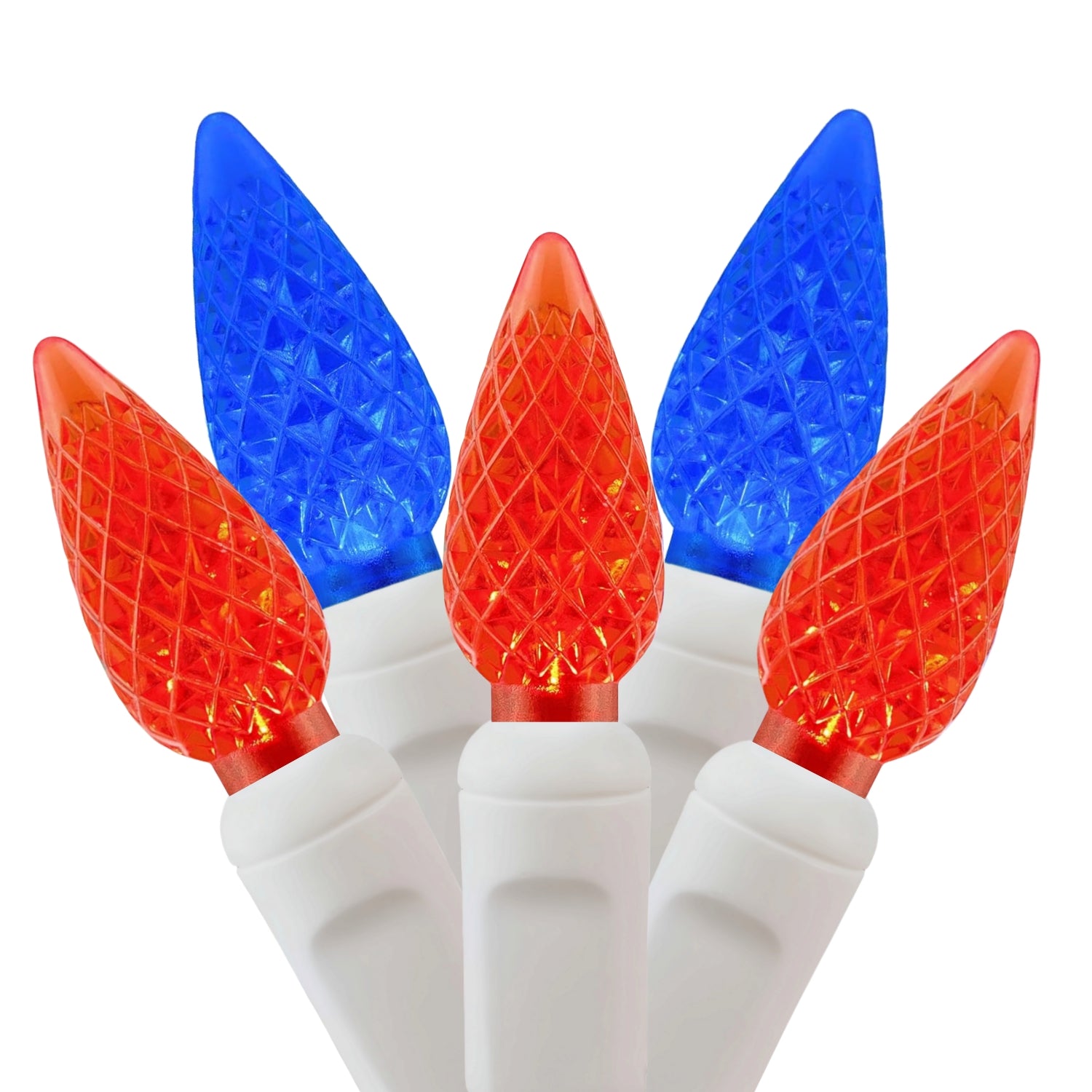 Commercial Grade Red Blue C6 LED Christmas Lights on White Wire