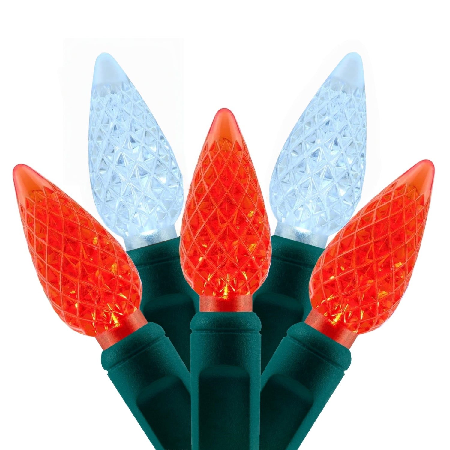 Commercial Grade Red White C6 LED Christmas Lights on Green Wire