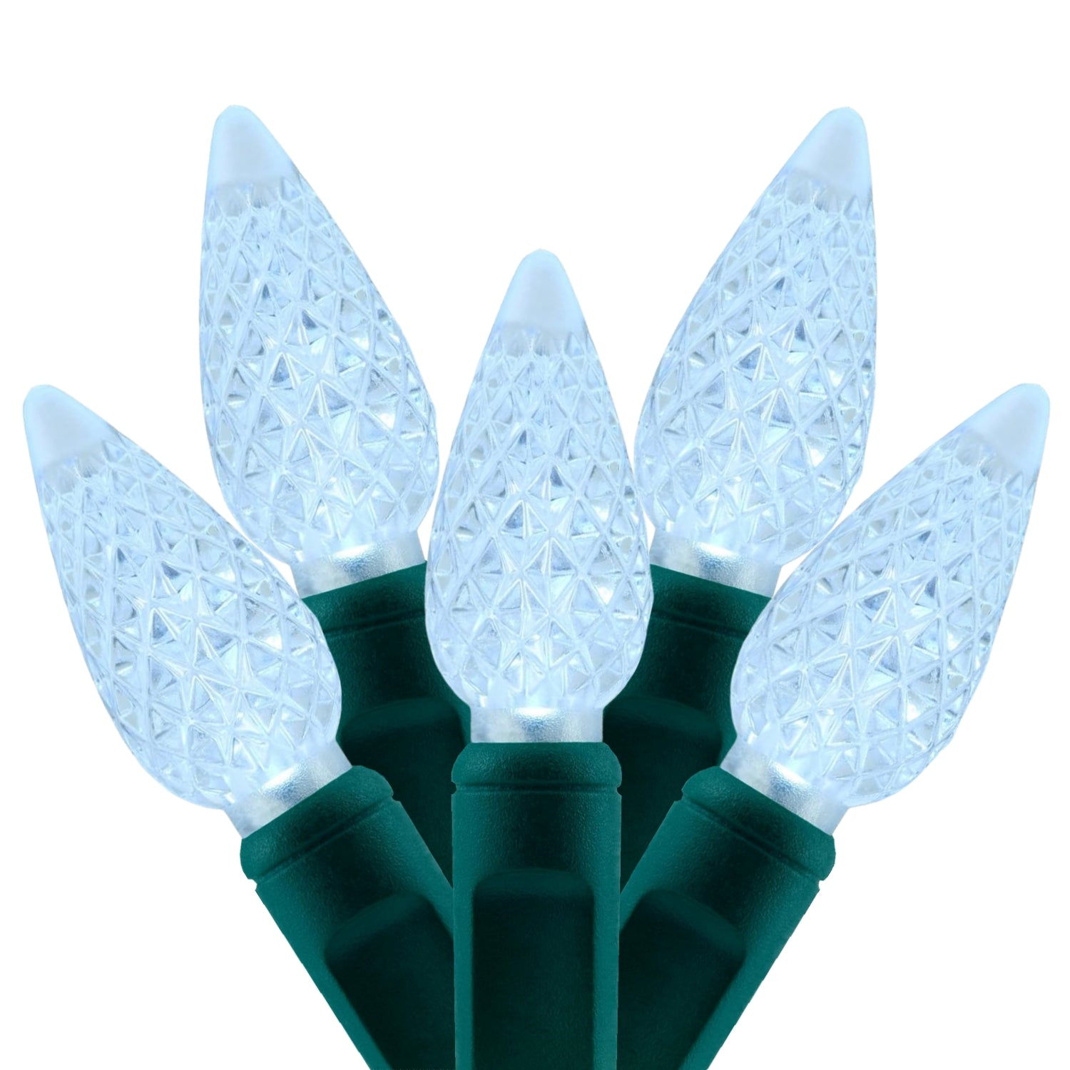 Commercial Grade Cool White C6 LED Christmas Lights on Green Wire