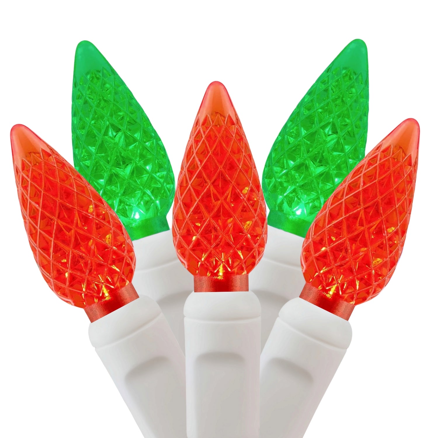 Commercial Grade Red Green C6 LED Christmas Lights on White Wire