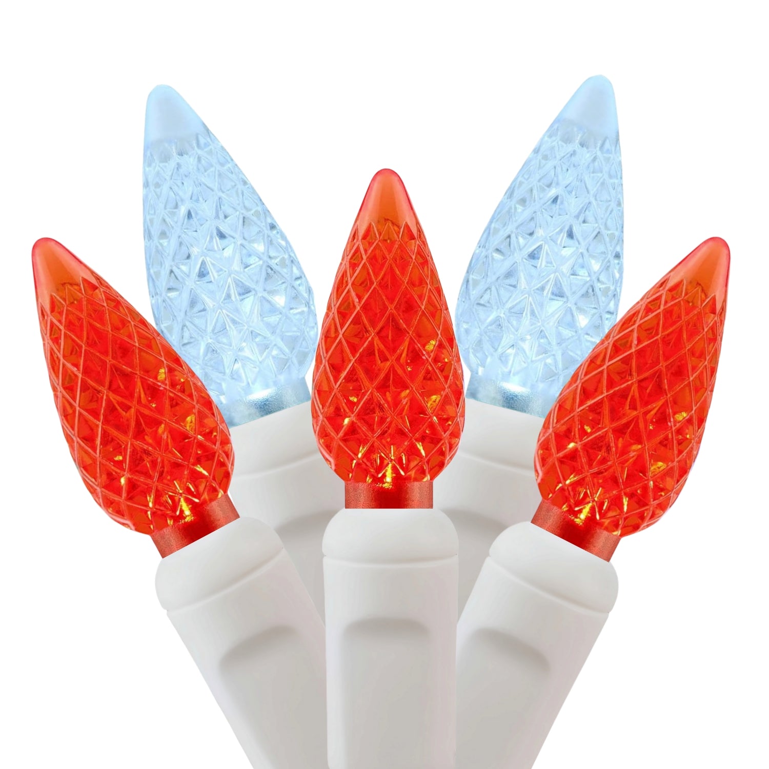 Commercial Grade Red White C6 LED Christmas Lights on White Wire