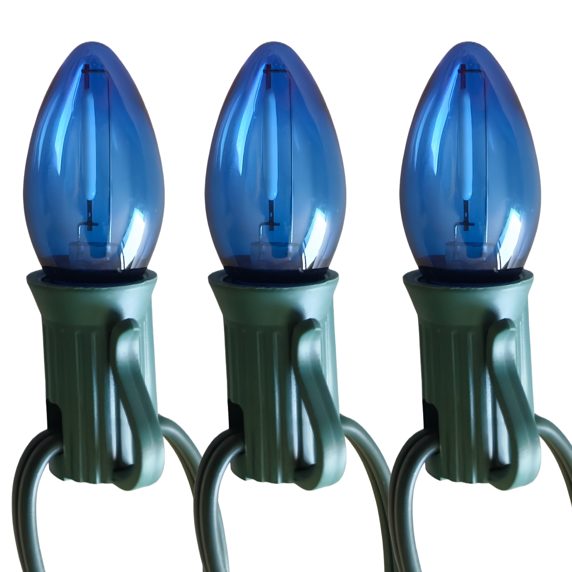 Commercial Grade Blue C7 LED Christmas Lights 25Ft 25 Bulbs on Green Wire