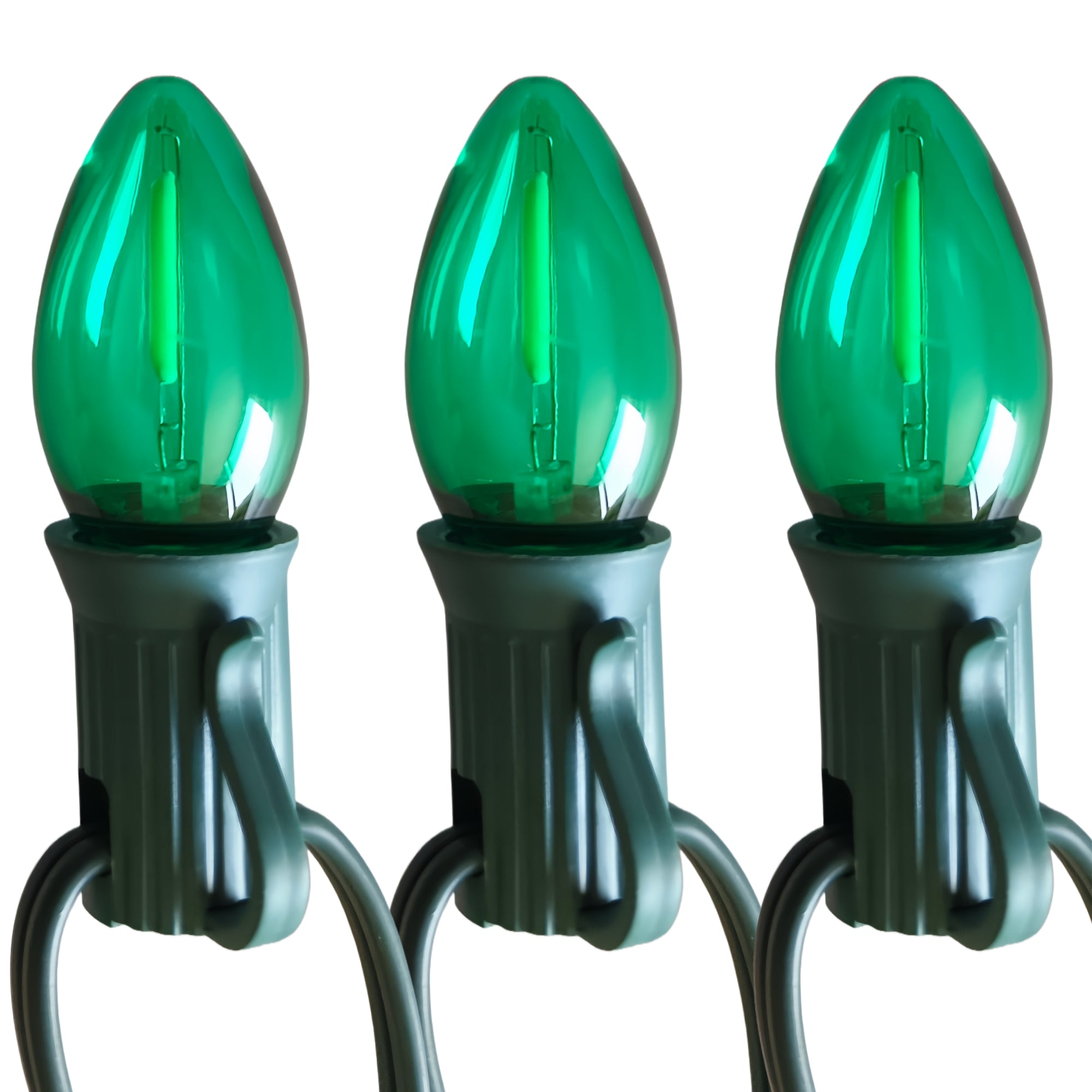 Commercial Grade Green C7 LED Christmas Lights 25Ft 25 Bulbs on Green Wire